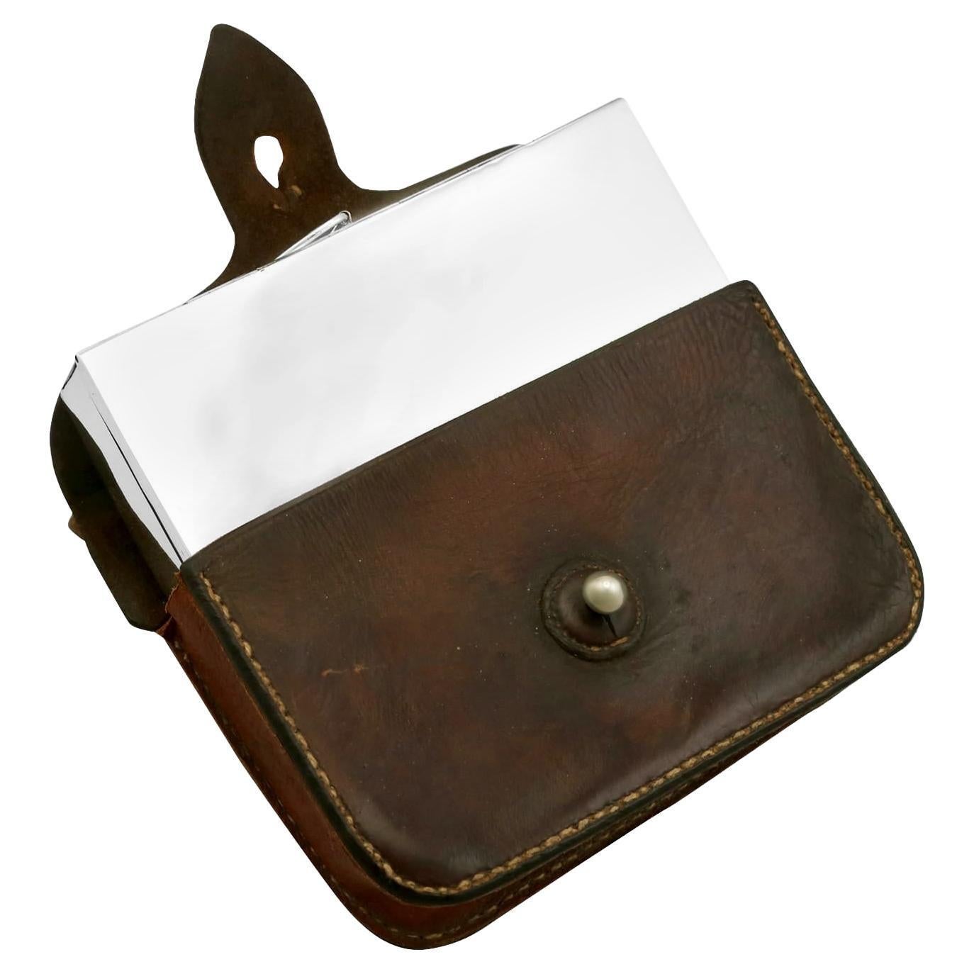 Antica scatola per sandwich vittoriana in argento sterling con custodia in pelle in vendita