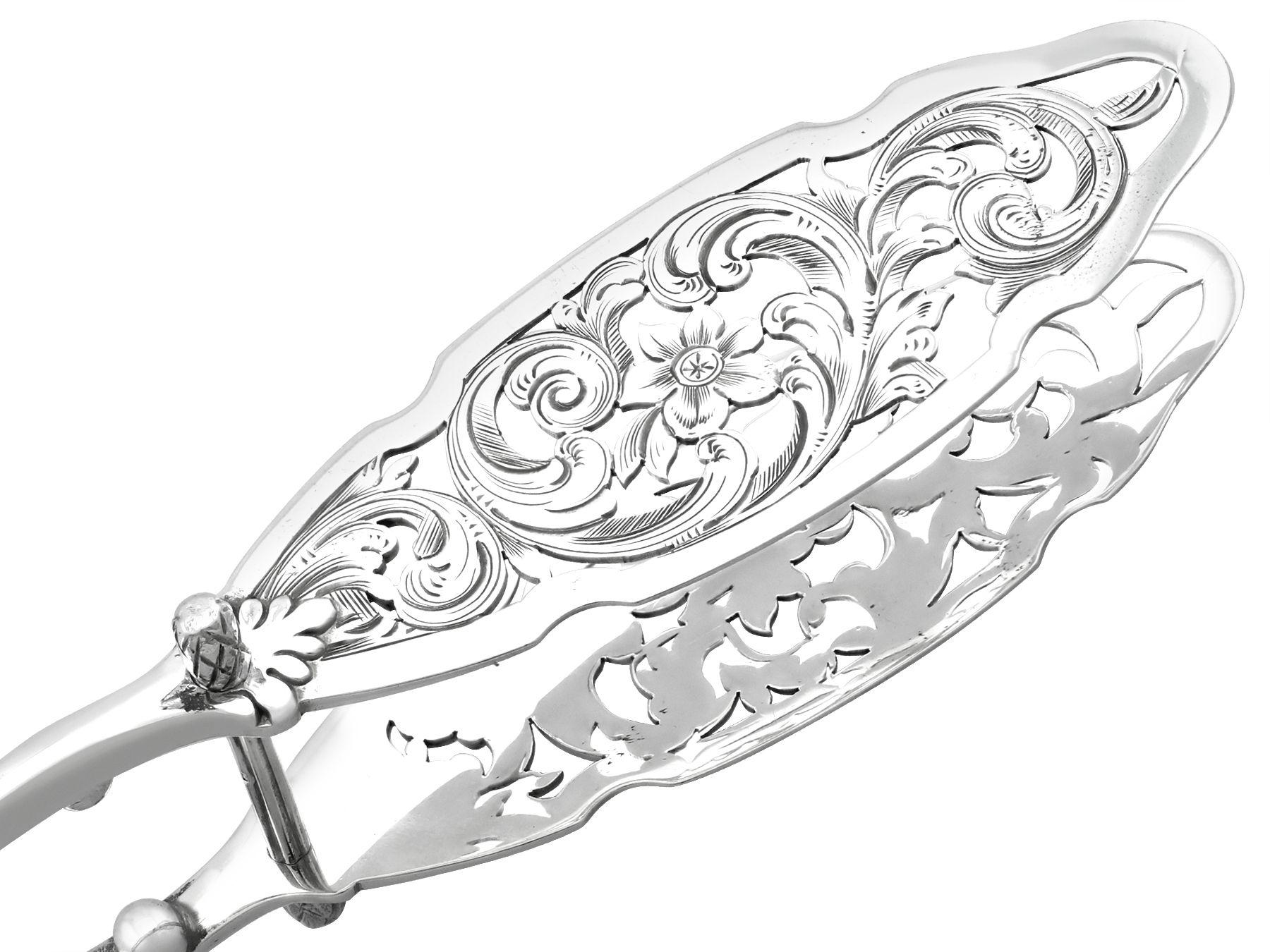English Victorian Sterling Silver Serving Tongs For Sale