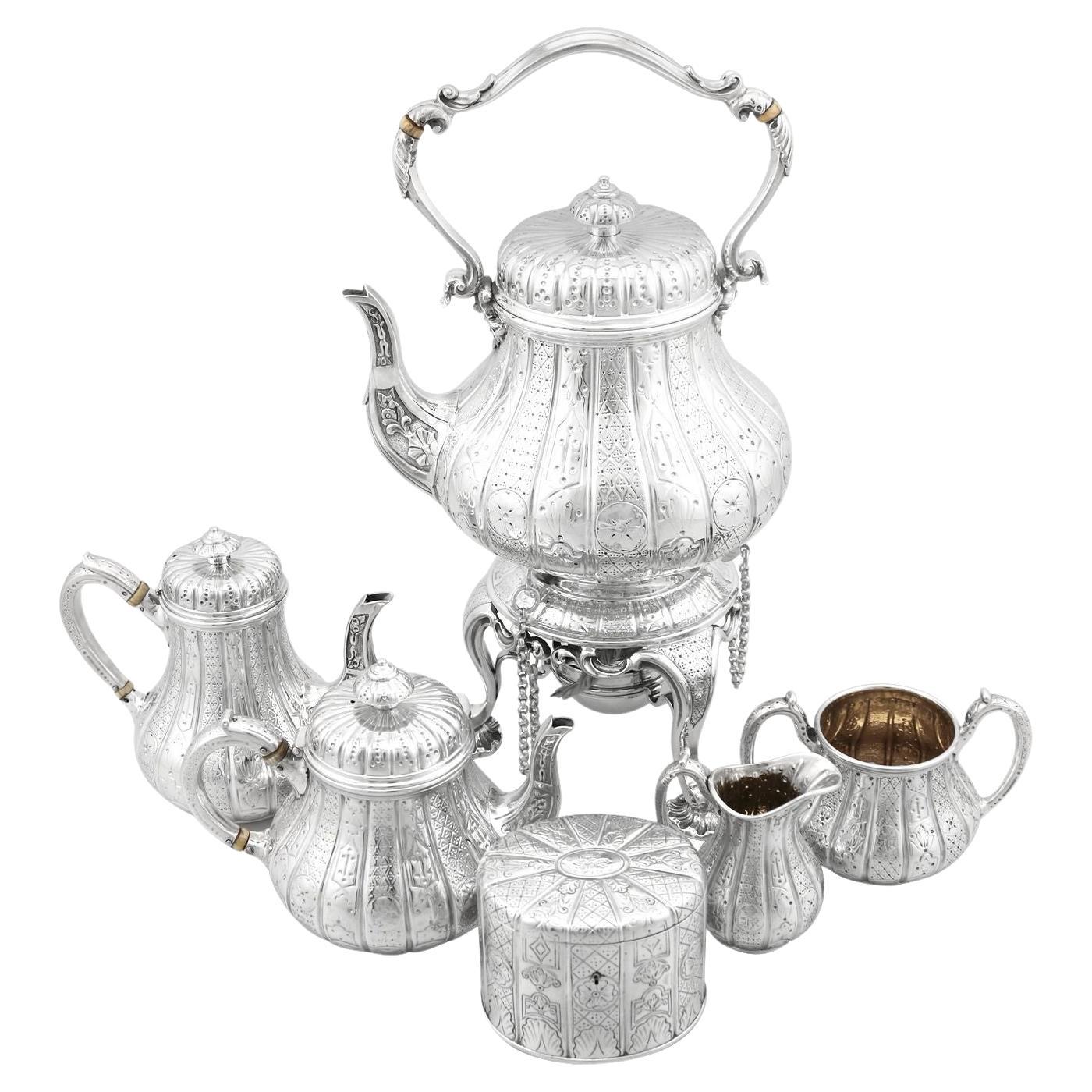 Antikes viktorianisches Sechsteiliges Bachelor-Tee- und Kaffeeservice aus Sterlingsilber