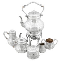 Used Victorian Sterling Silver Six Piece Bachelor Tea and Coffee Service