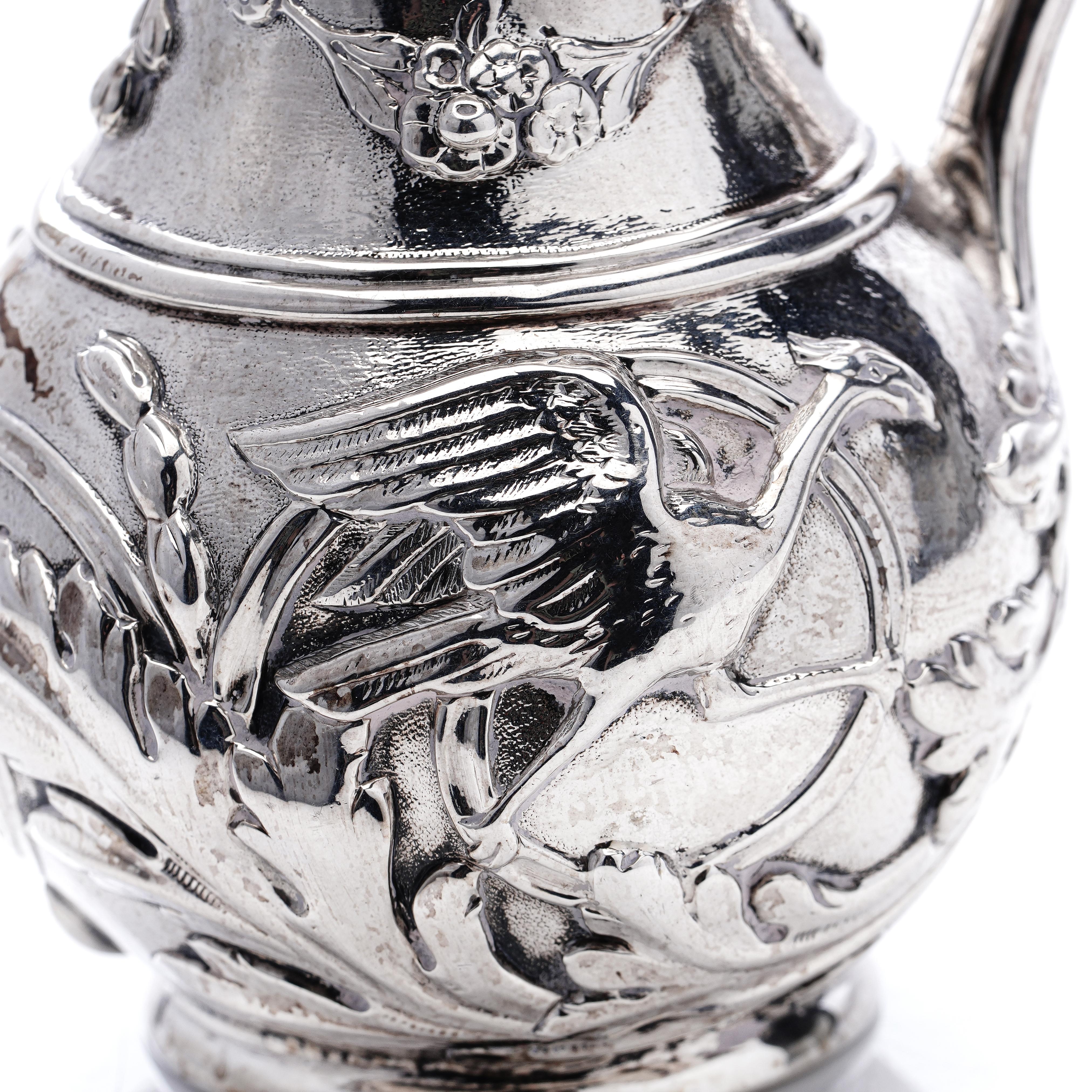 Late 19th Century Antique Victorian Sterling Silver Small Cream Jug with Scenes For Sale