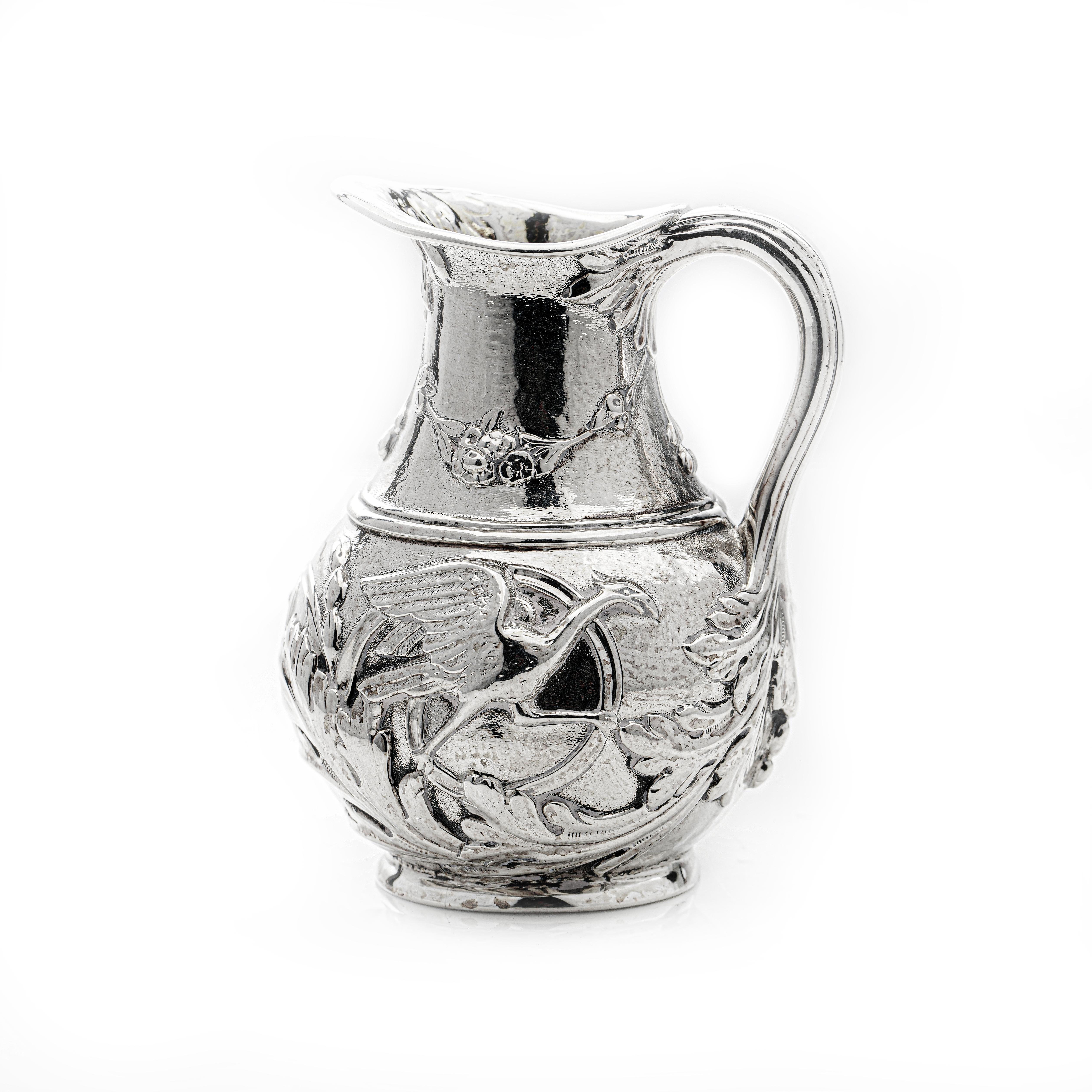 Antique Victorian Sterling Silver Small Cream Jug with Scenes For Sale 2
