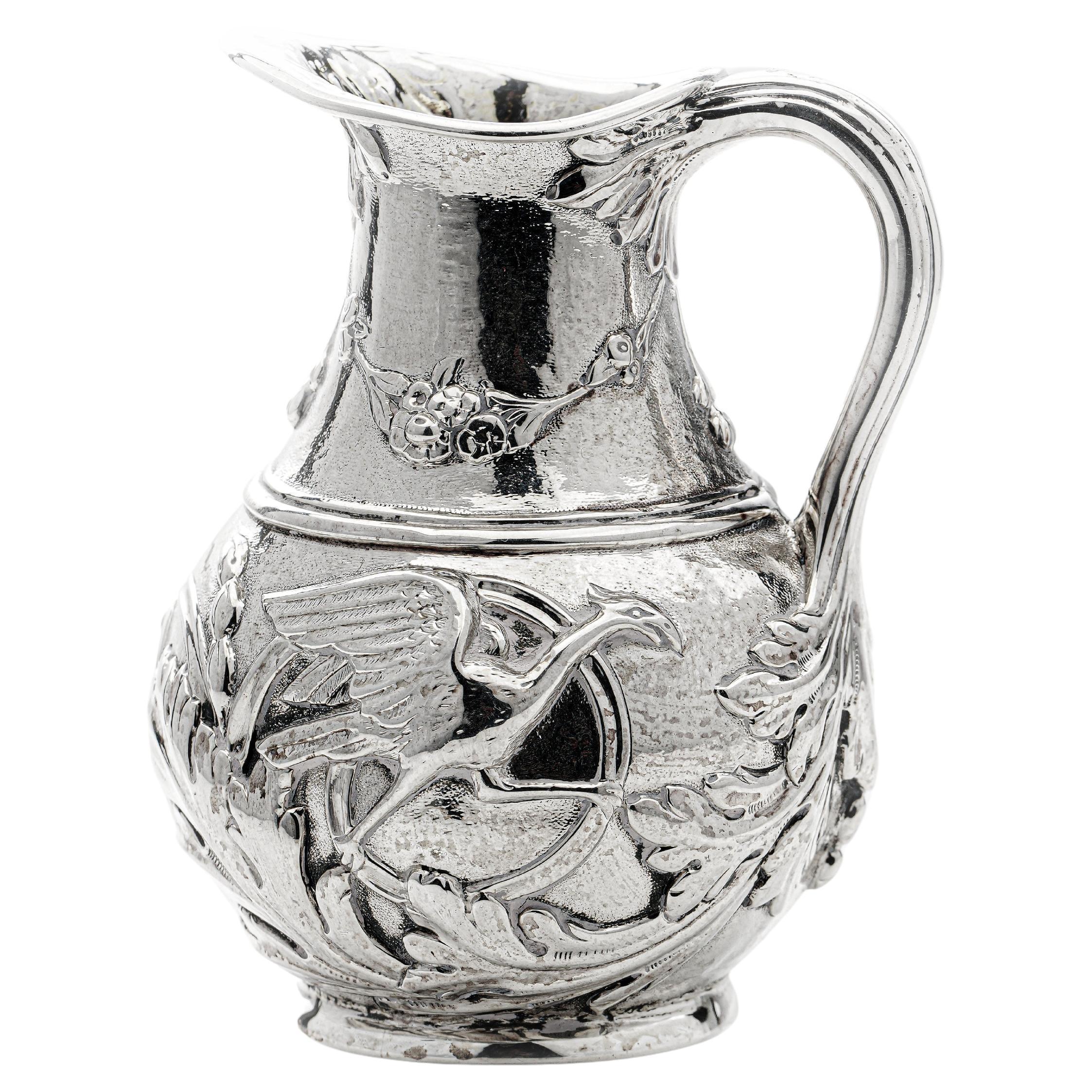 Antique Victorian Sterling Silver Small Cream Jug with Scenes For Sale