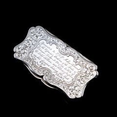 Antique Victorian Sterling Silver Snuff Box with Fine Engravings - 1850