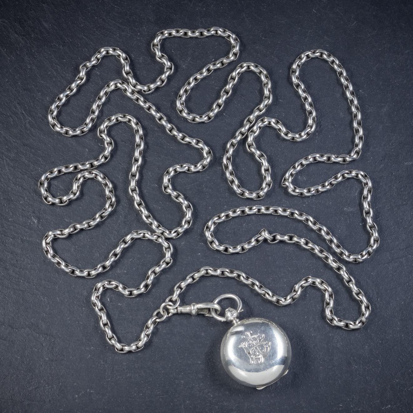 Antique Victorian Sterling Silver Chain Dated 1907 Sovereign Locket Necklace 4
