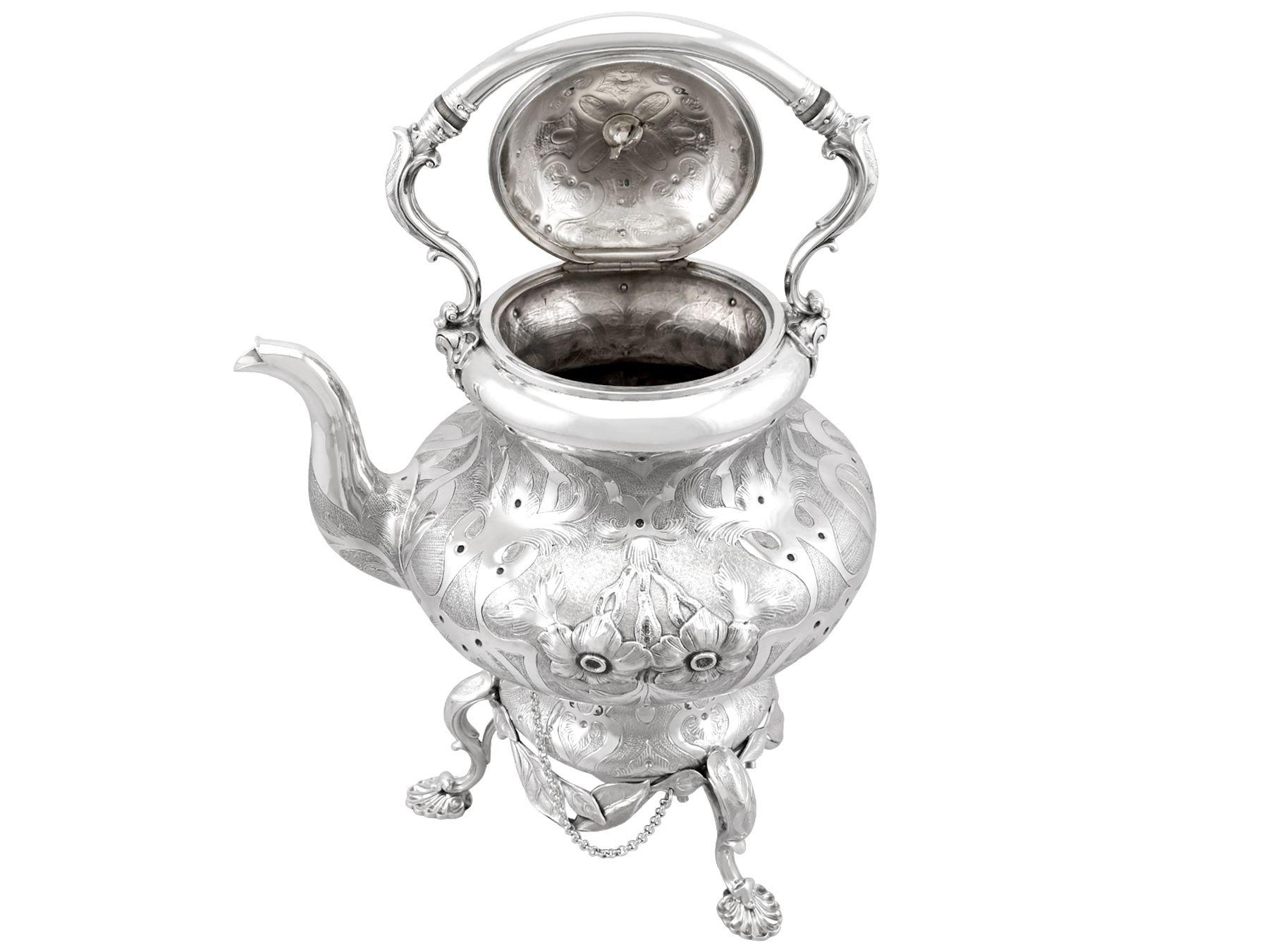 British Antique Victorian Sterling Silver Spirit Kettle For Sale