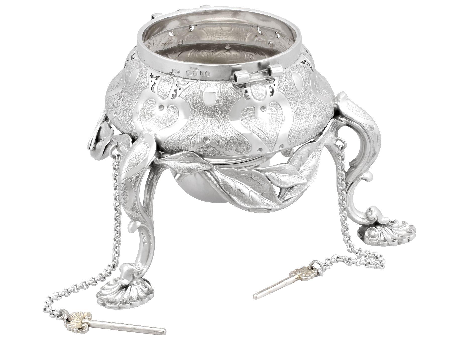 Mid-19th Century Antique Victorian Sterling Silver Spirit Kettle For Sale