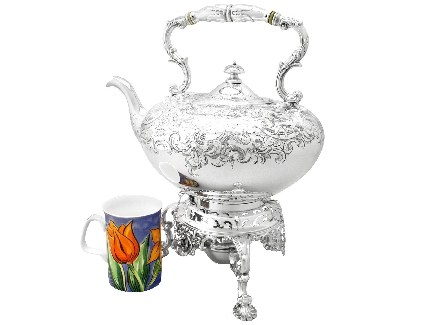 Antique Victorian Sterling Silver Spirit Kettle For Sale 10