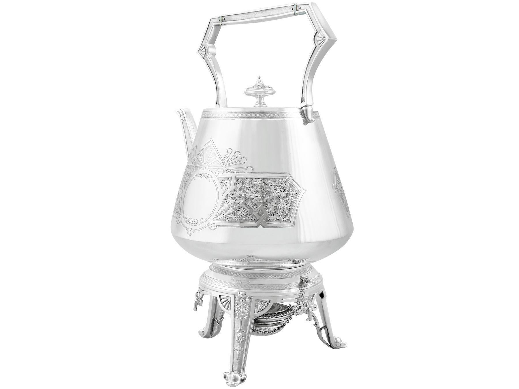 English Antique Victorian Sterling Silver Spirit Kettle For Sale
