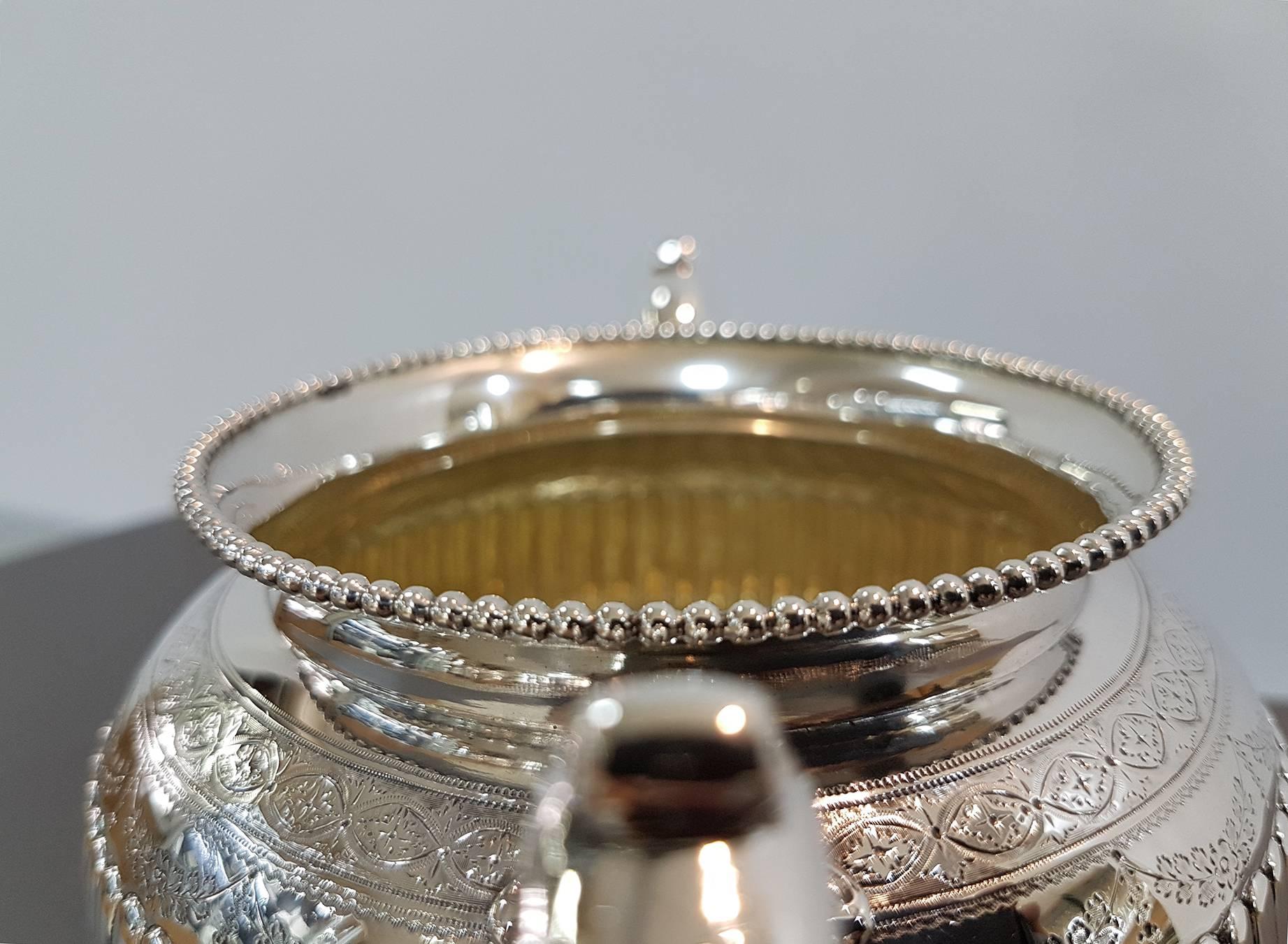 Antique Victorian Sterling Silver Sugar Bowl with Half Fluted Decorations 3