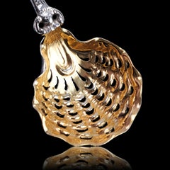 Antique Victorian Sterling Silver Sugar Spoon Oyster Shell - George Fox 1867