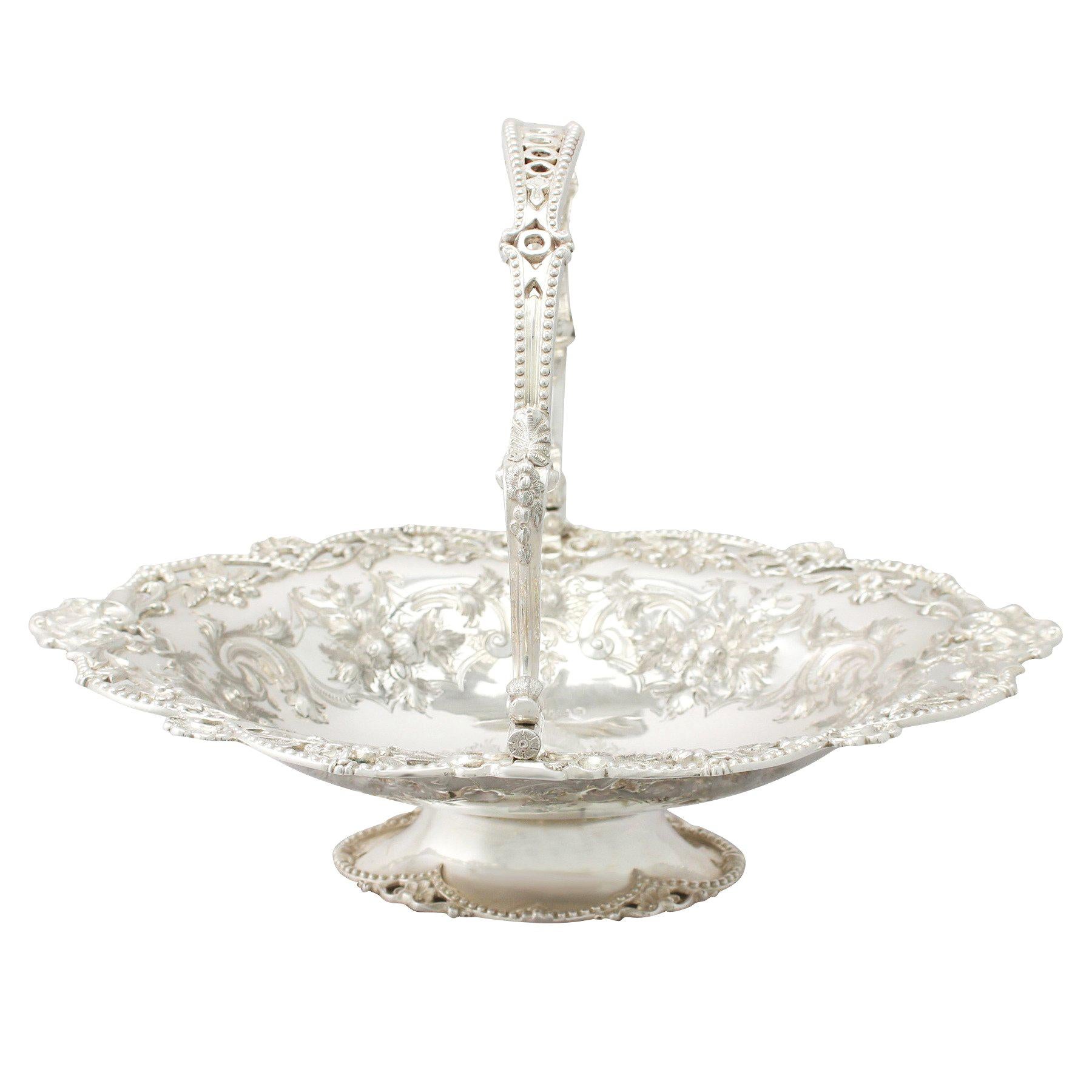 Antique Victorian Sterling Silver Swing Handled Basket