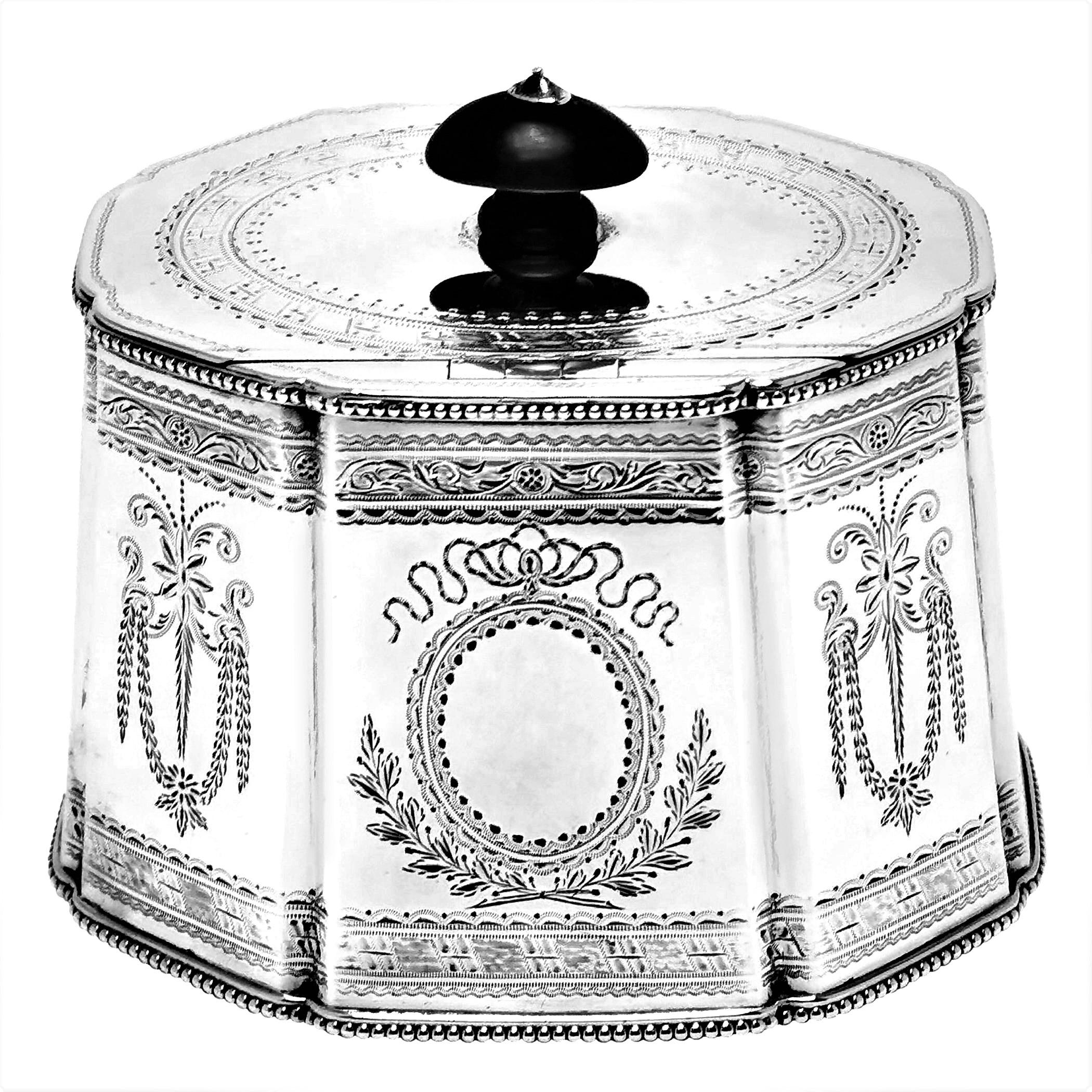 English Antique Victorian Sterling Silver Tea Caddy Box 1881 For Sale