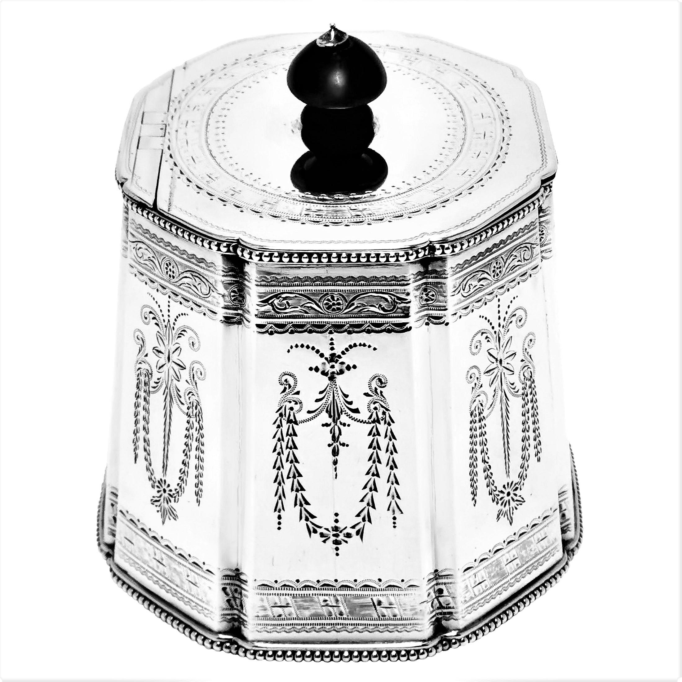 19th Century Antique Victorian Sterling Silver Tea Caddy Box 1881 For Sale
