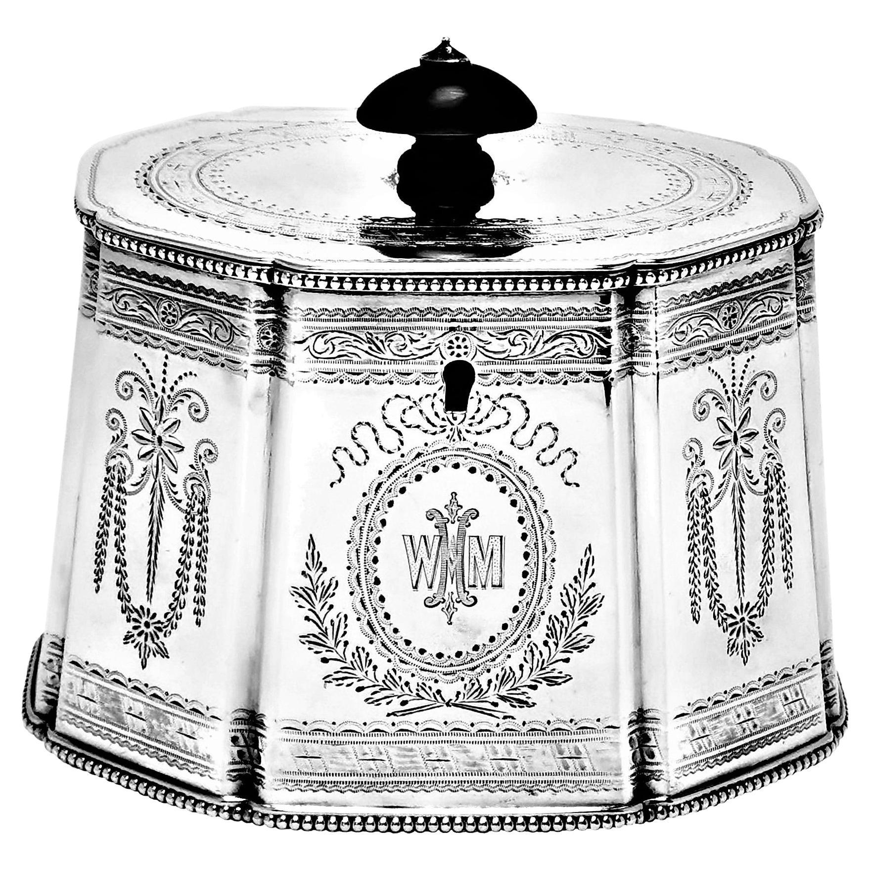 Antique Victorian Sterling Silver Tea Caddy Box, 1881