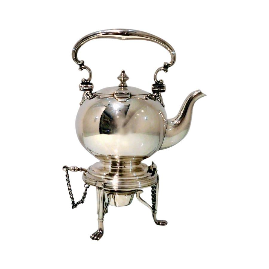 Antique Victorian Sterling Silver Tea Kettle and Stand Birmingham, 1874 For Sale