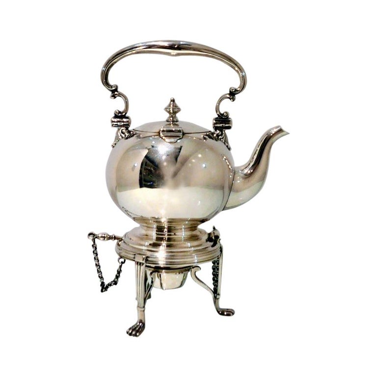 Antique Victorian Sterling Silver Tea Kettle and Stand Birmingham, 1874