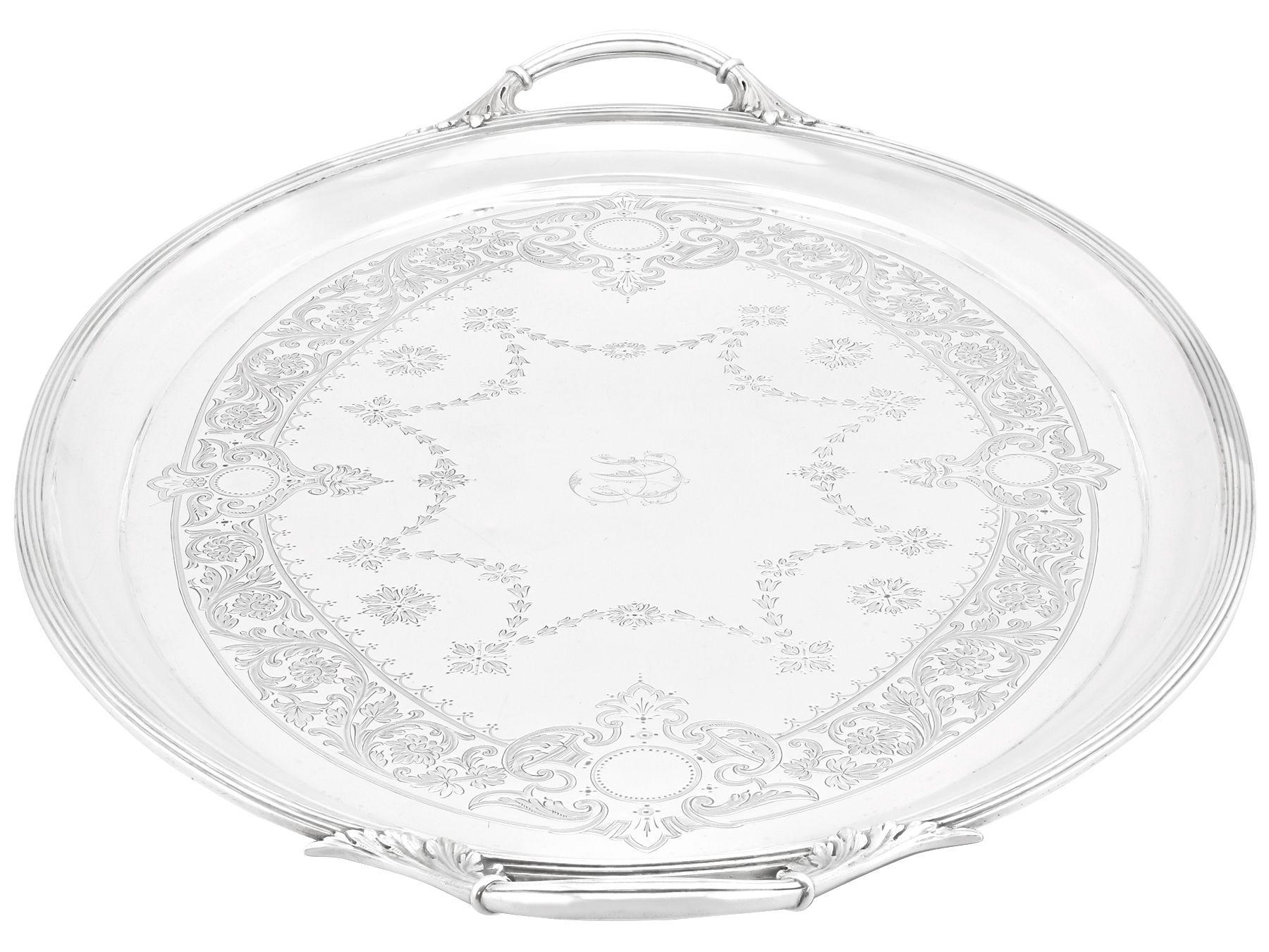 English Antique Victorian 1888 Sterling Silver Tea Tray by Walter & John Barnard For Sale