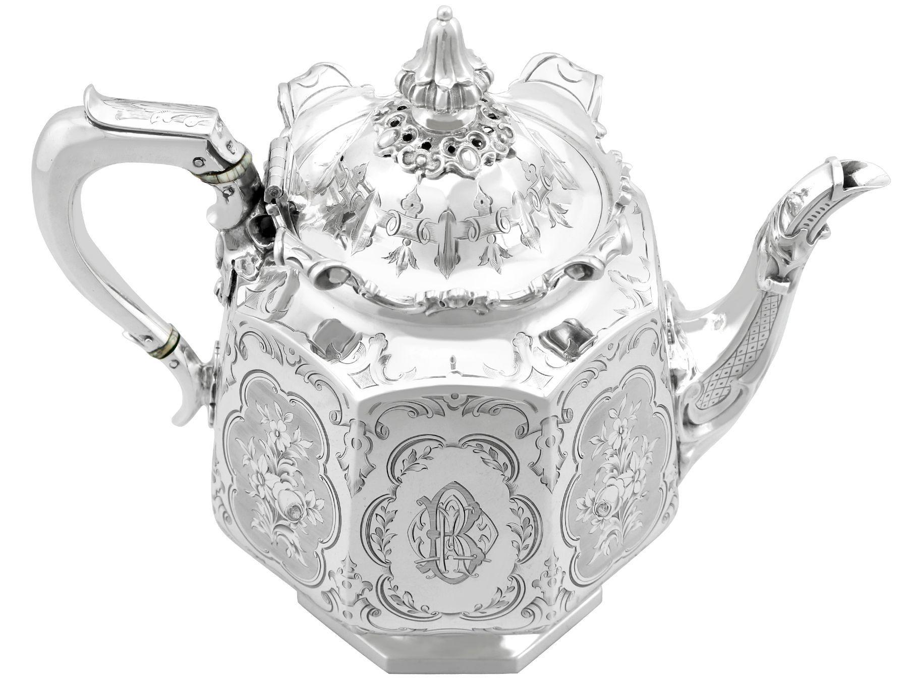English Antique Victorian Sterling Silver Teapot For Sale