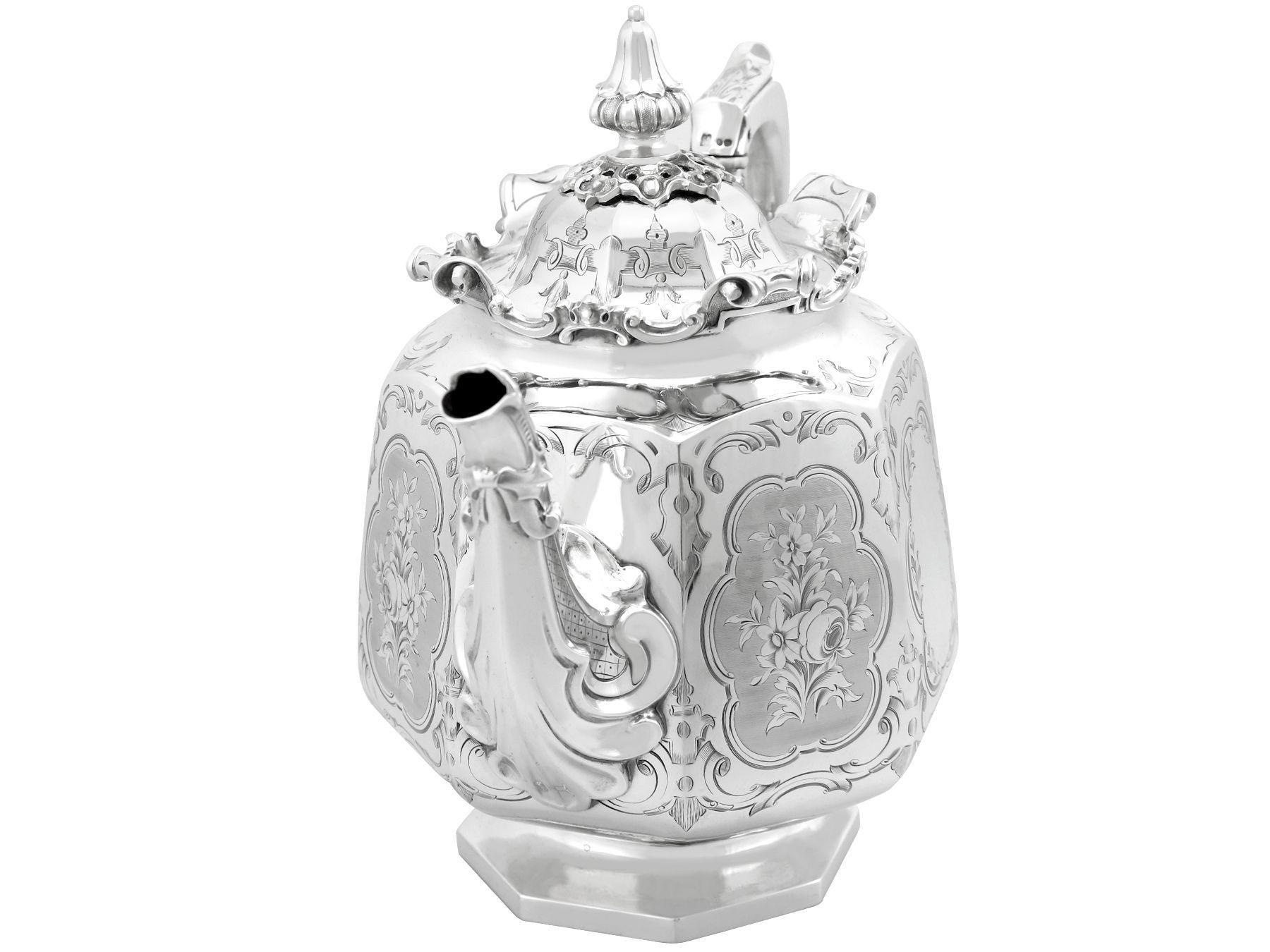 19th Century Antique Victorian Sterling Silver Teapot For Sale