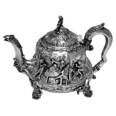 Antique Victorian Sterling Silver Teapot Teniers Style, 1839