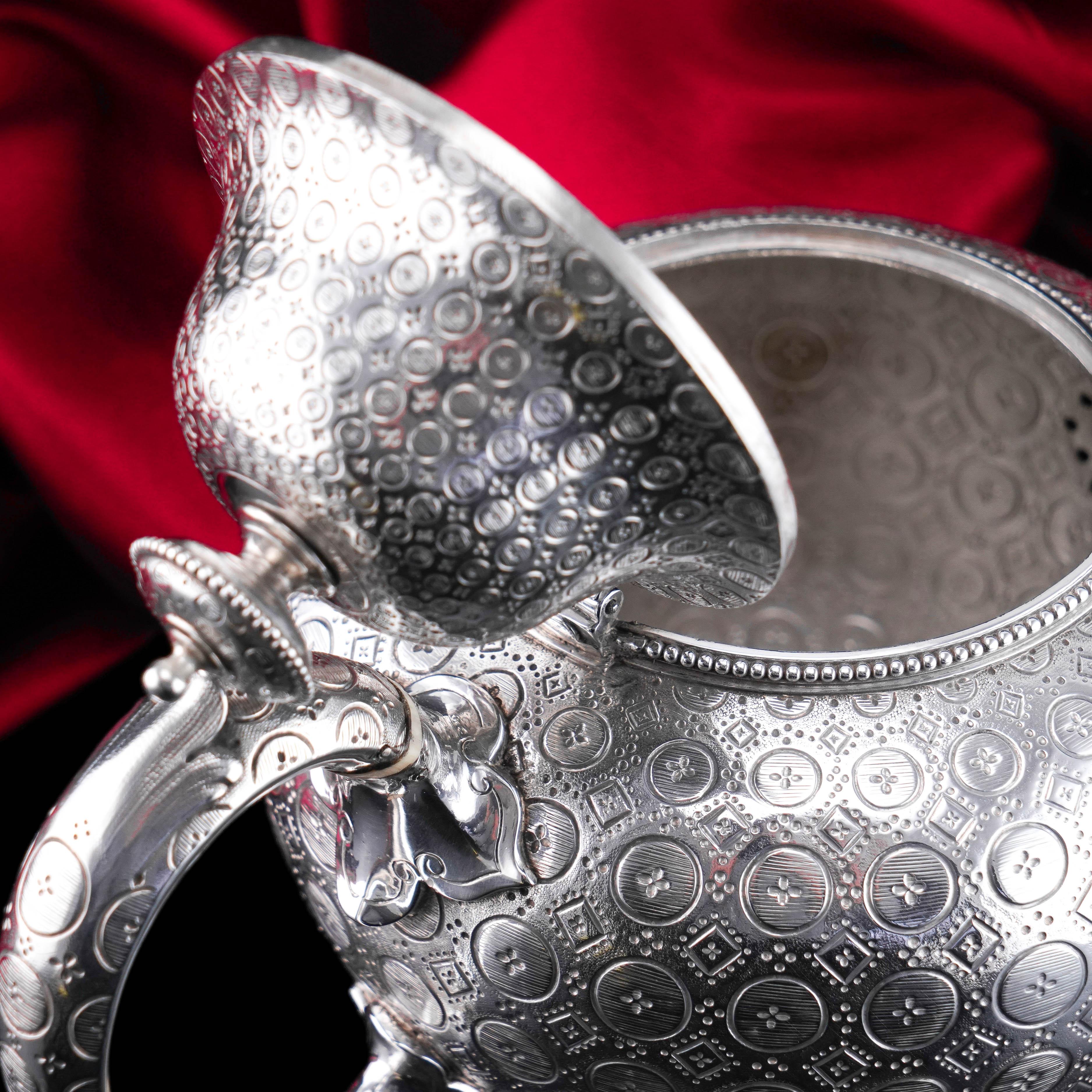 Antique Victorian Sterling Silver Teapot with Rare Dotted Pattern Barnards 1863 For Sale 9