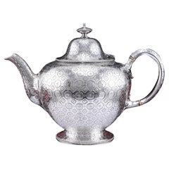 Antike viktorianische Teekanne aus Sterlingsilber mit seltenem gepunktetem Muster, Barnards 1863