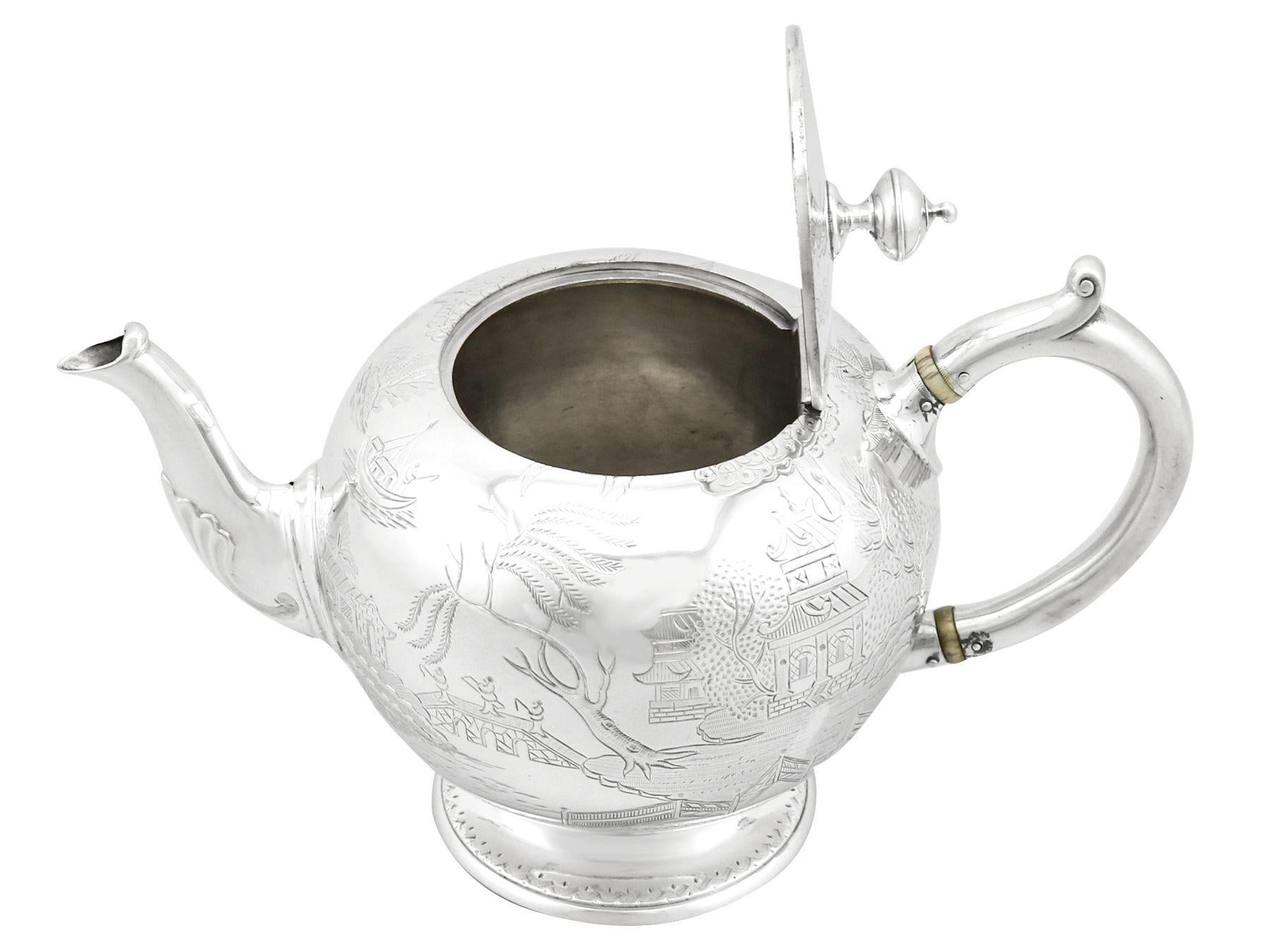 Mid-19th Century Antique Victorian Sterling Silver Three-Piece Bachelor Tea Service For Sale