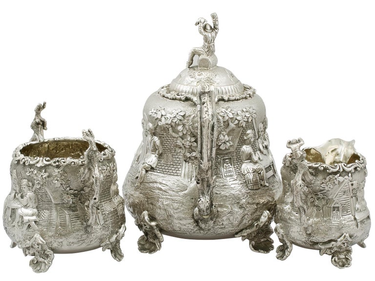 British Antique Victorian Sterling Silver Three-Piece Tea Service For Sale