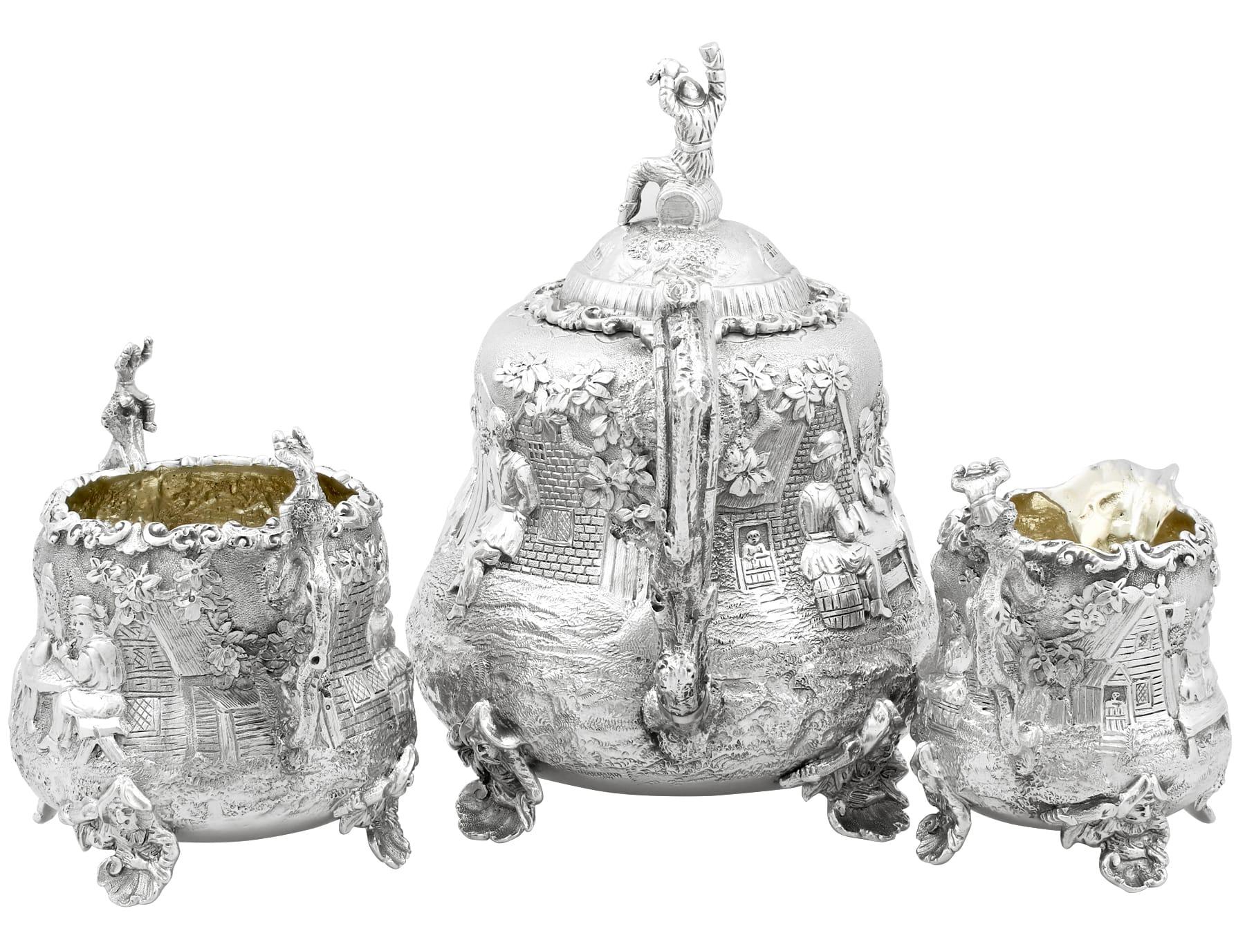 British Antique Victorian Sterling Silver Three-Piece Tea Service For Sale