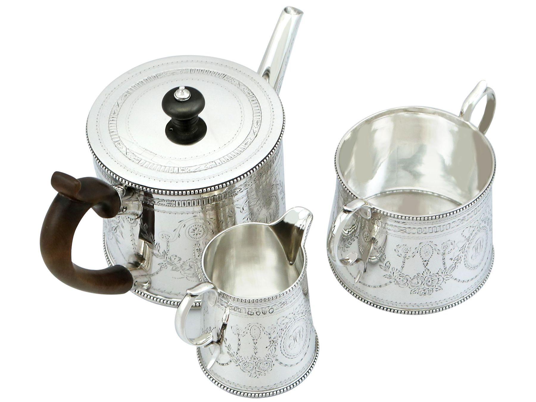 English Antique Victorian Sterling Silver Three Piece Bachelor Tea Service