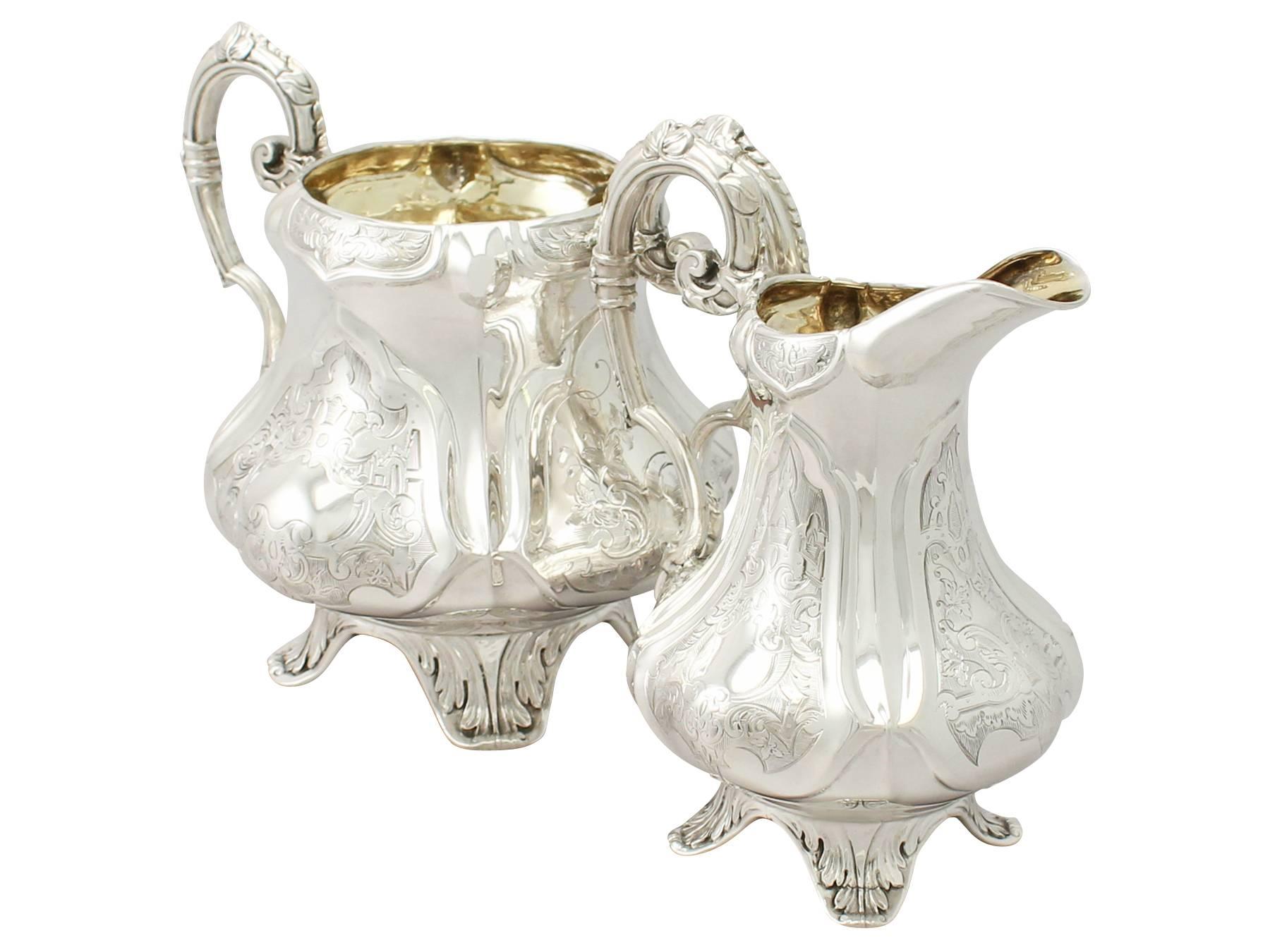 Mid-19th Century Antique Victorian Sterling Silver Three-Piece Tea Service