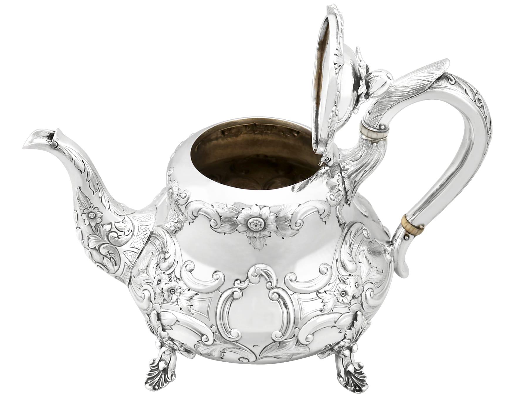 Mid-19th Century Antique Victorian Sterling Silver Three-Piece Tea Service For Sale