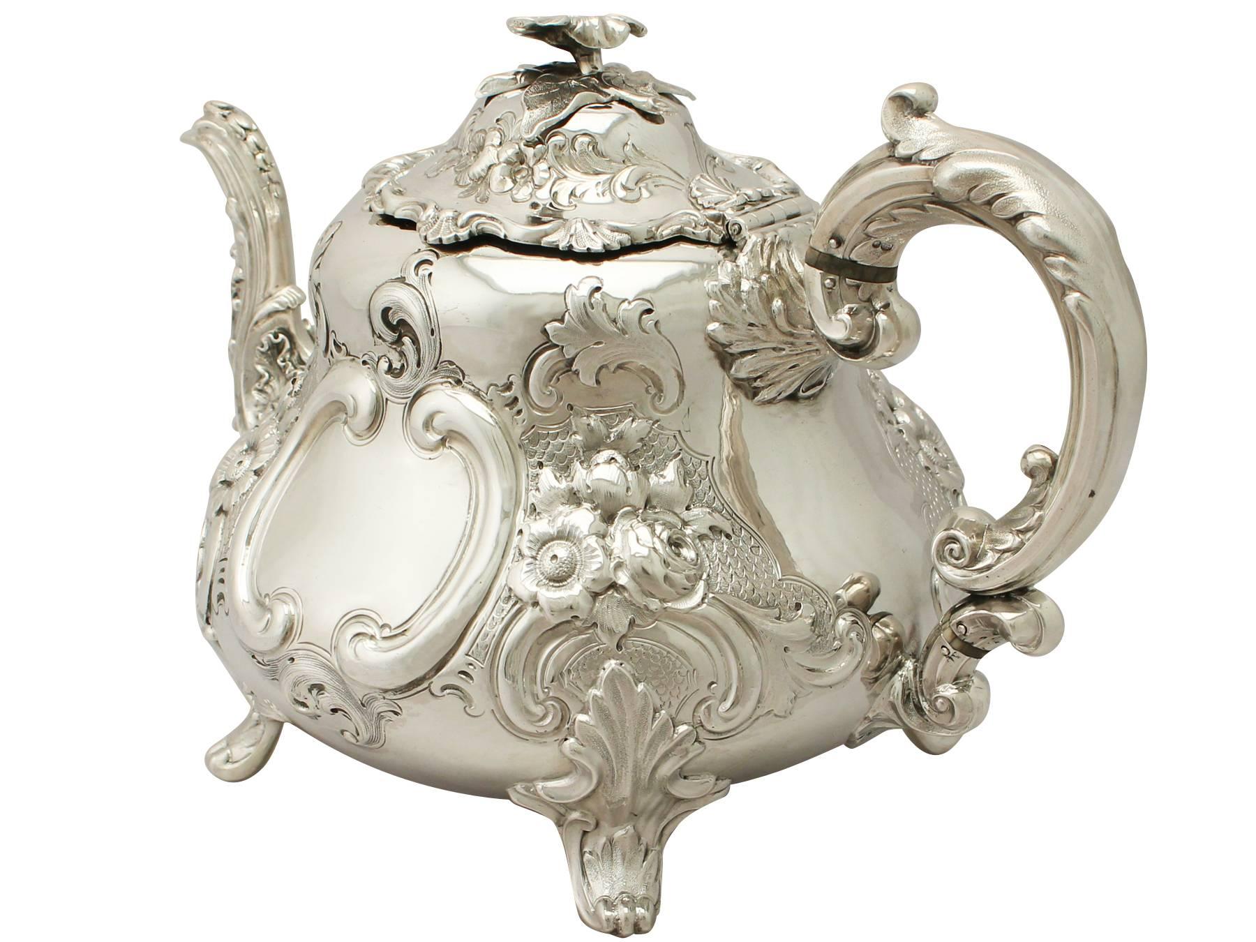 Mid-19th Century Antique Victorian Sterling Silver Three-Piece Tea Set