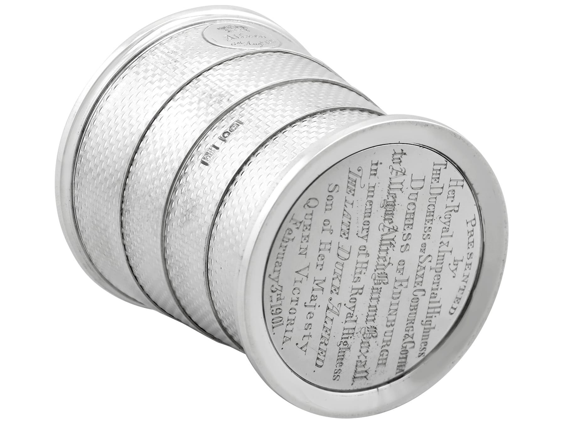Victorian Sterling Silver Travelling Collapsible Beaker For Sale 8