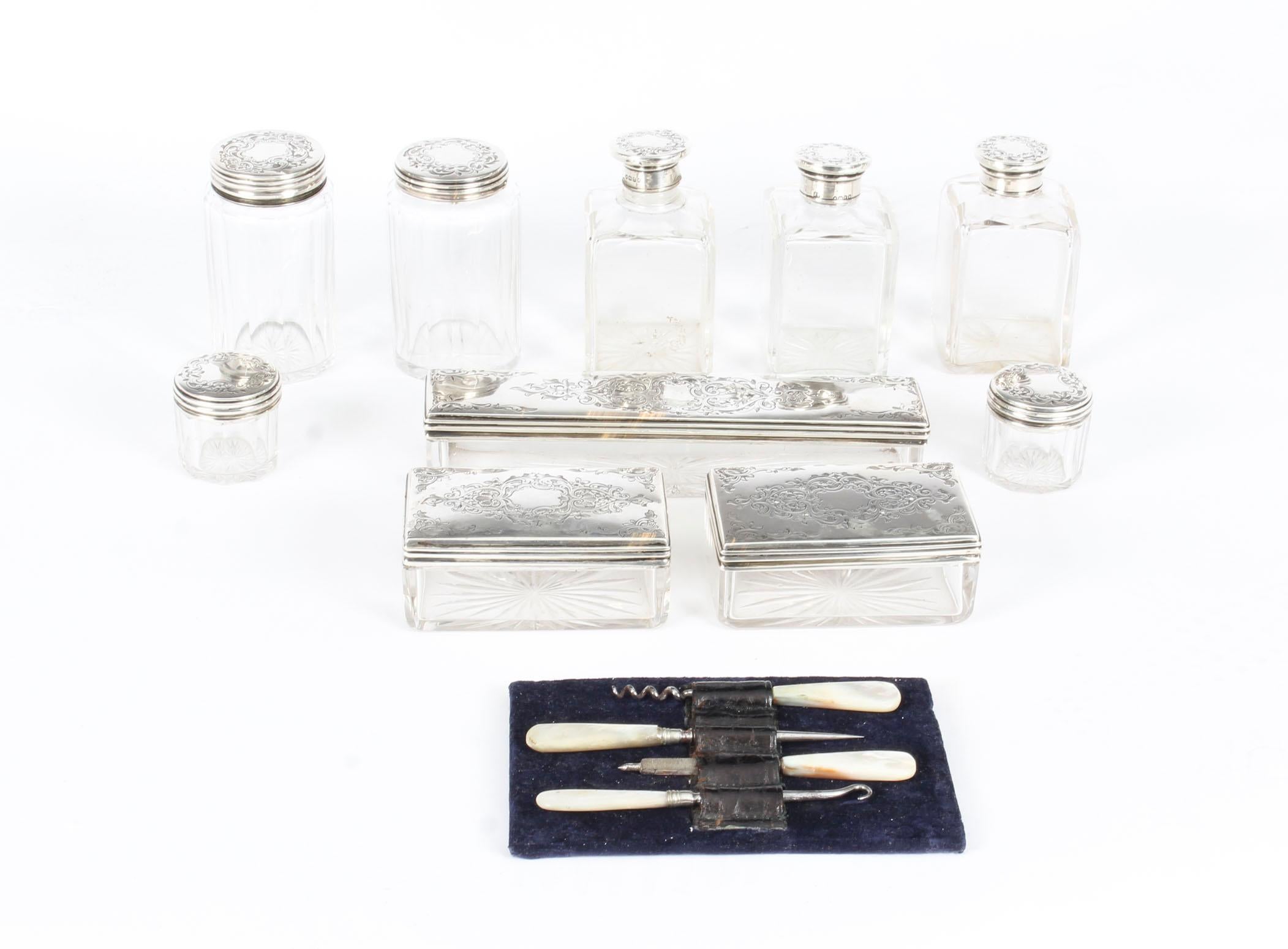 Mid-19th Century Antique Victorian Sterling Silver Travelling Dressing Case 1861, 19th Century