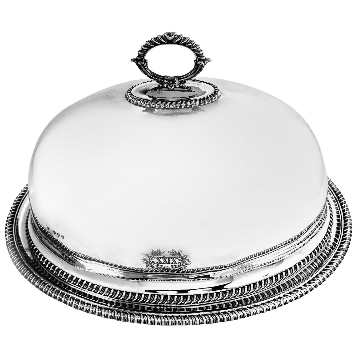 Antique Victorian Sterling Silver Turkey Dome and Meat Platter, 1859-1894