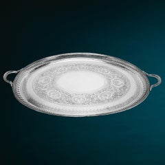 Antikes viktorianisches ovales Tablett aus Sterlingsilber mit zwei Griffen, 1875, zum Servieren von Tee