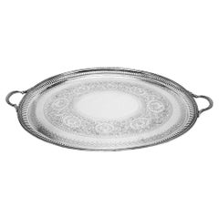 Antikes viktorianisches ovales Tablett aus Sterlingsilber mit zwei Griffen, 1875, zum Servieren von Tee