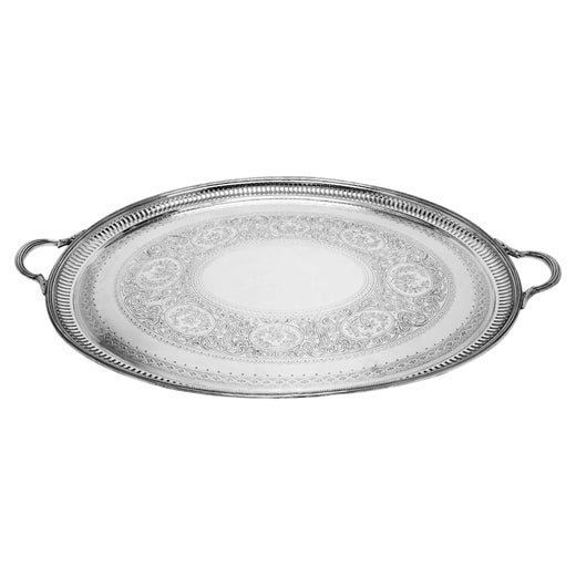 Antique Victorian Sterling Silver Two Handled Oval Tray 1875 Tea Serving