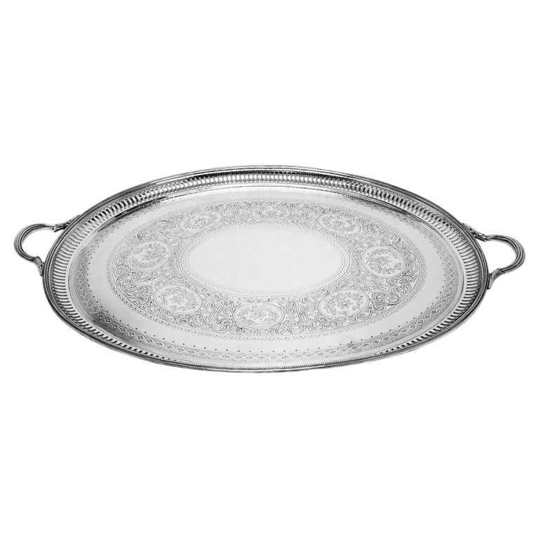 Antique Victorian Sterling Silver Two Handled Oval Tray 1875 Tea Serving