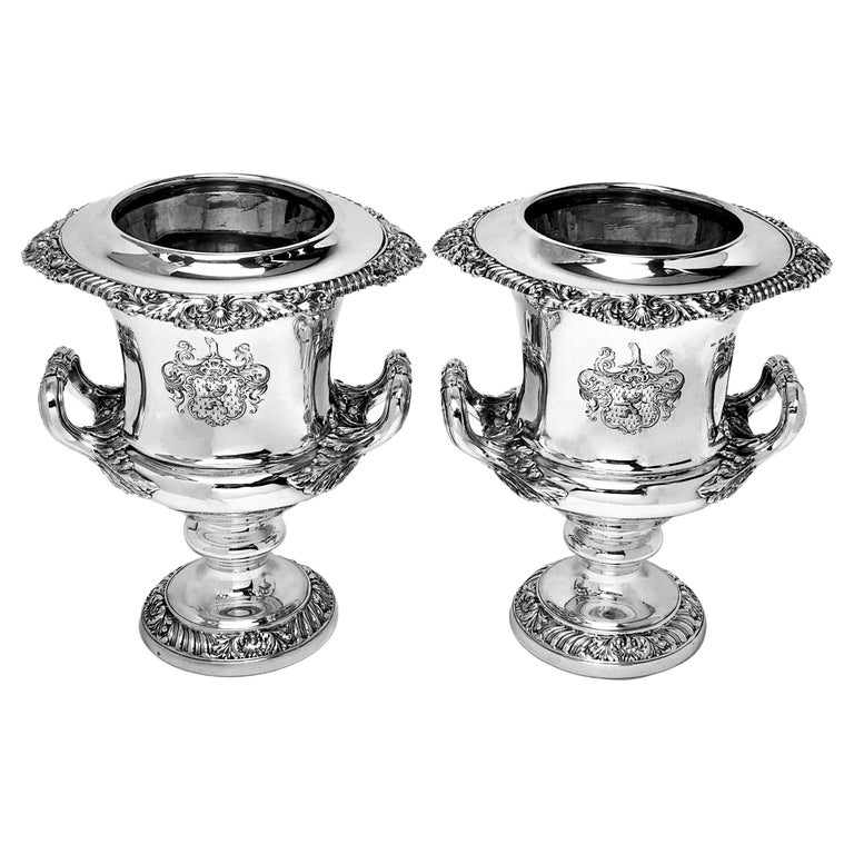 Antique Victorian Sterling Silver Wine Coolers / Champagne Ice Buckets 1839 For Sale