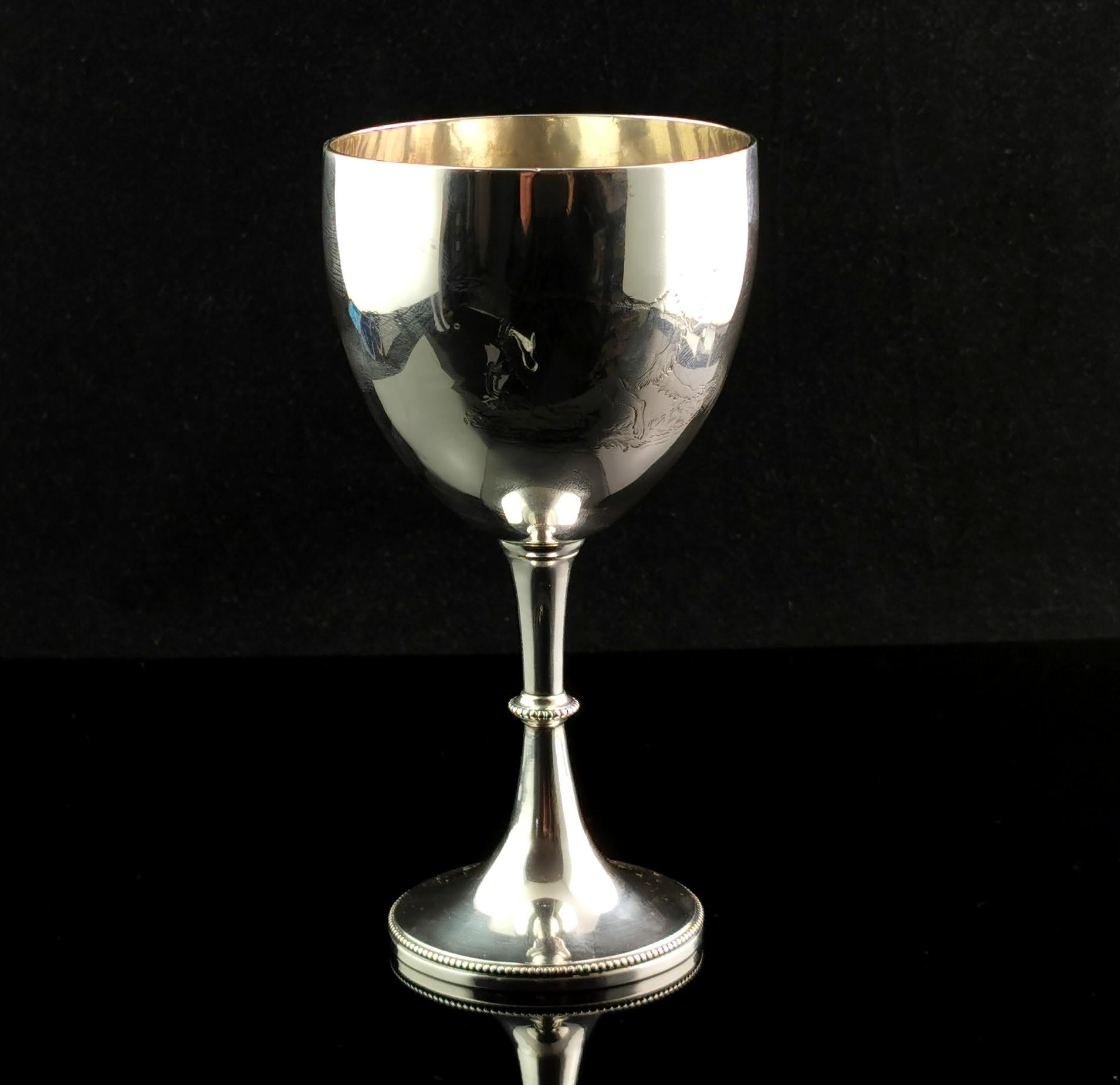 Antique Victorian Sterling Silver Wine Goblet, Dog Engraved For Sale 7