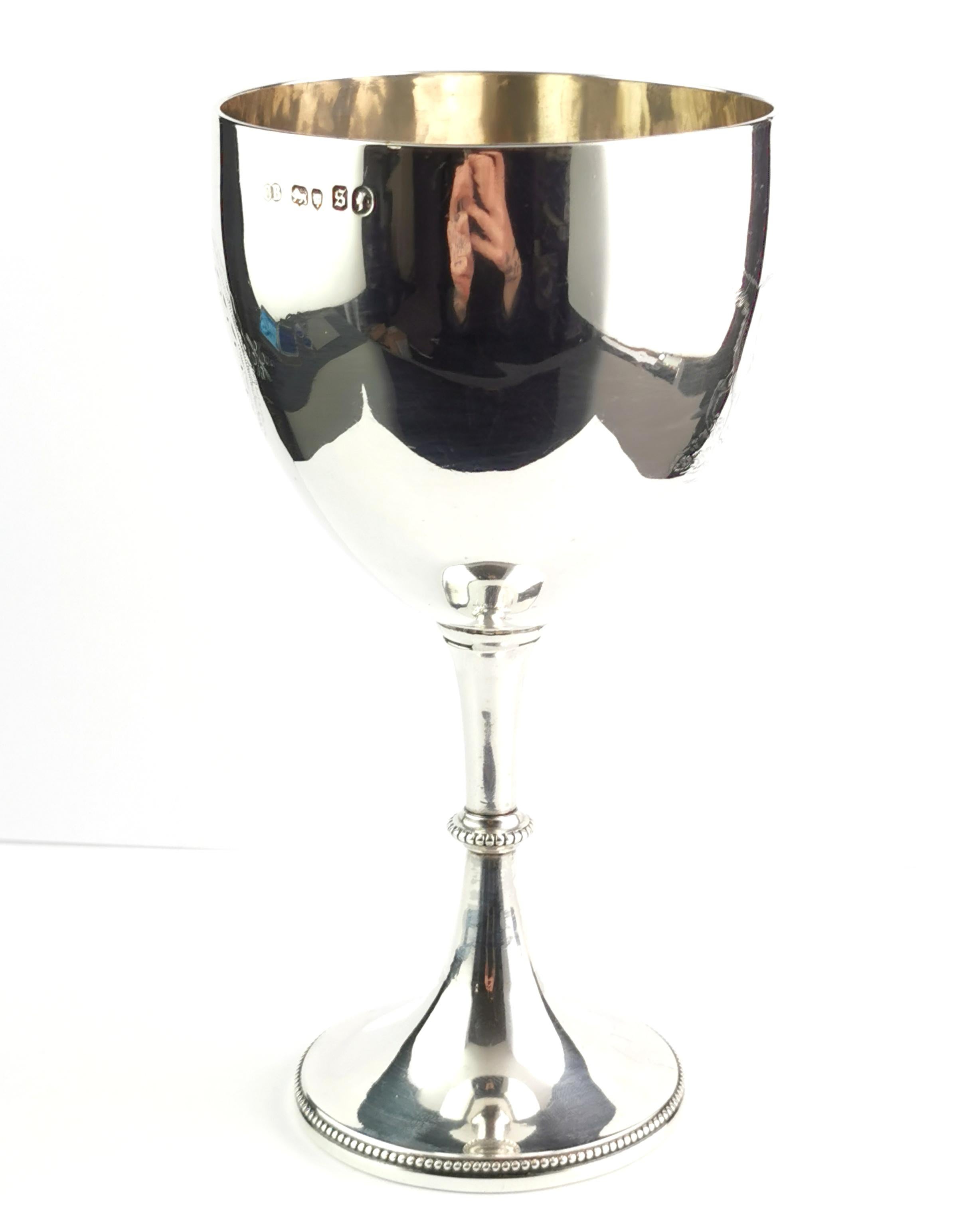 Antique Victorian Sterling Silver Wine Goblet, Dog Engraved For Sale 3