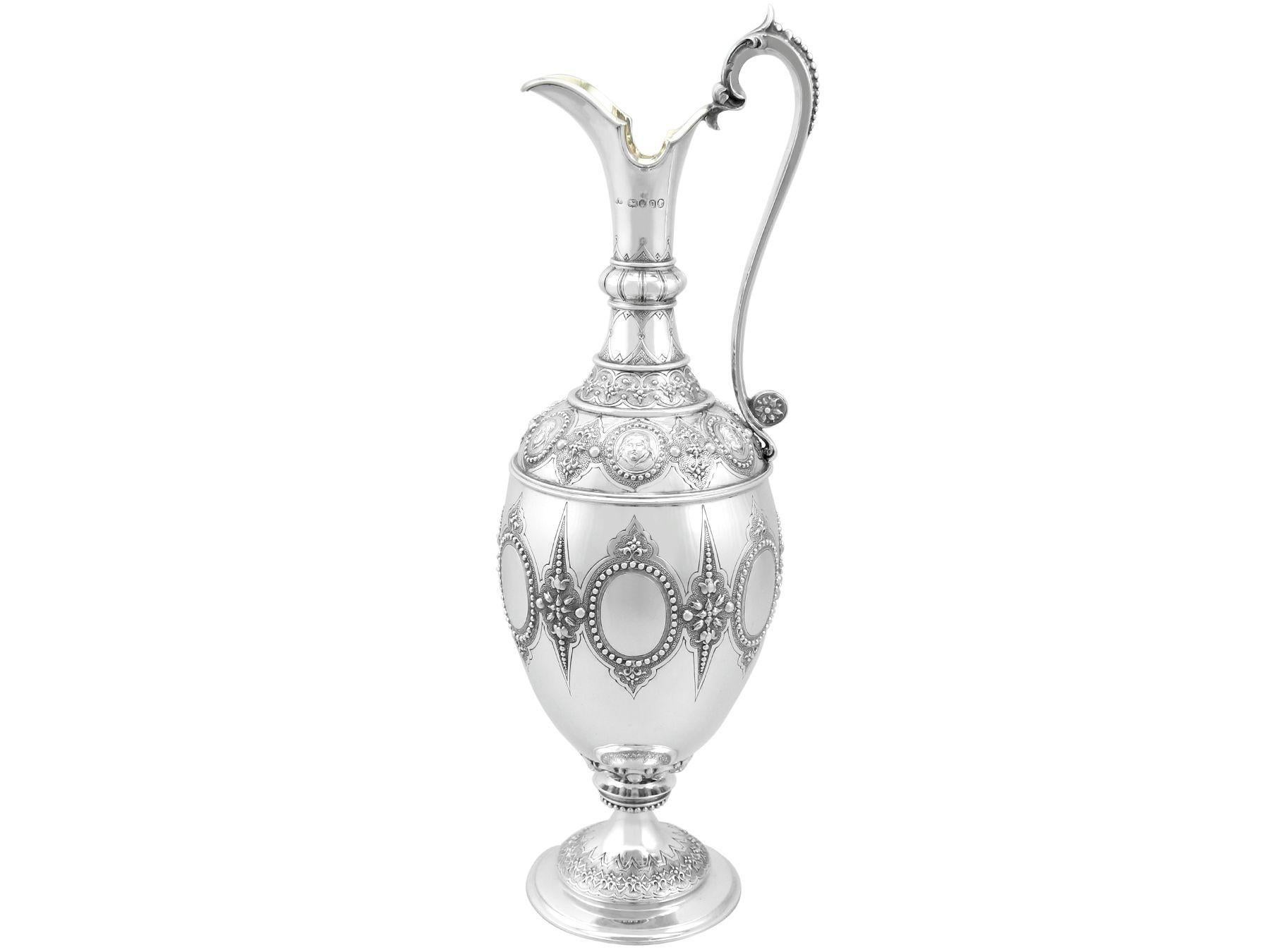 Mid-19th Century Antique Victorian Sterling Silver Wine / Water Jug (1869) For Sale