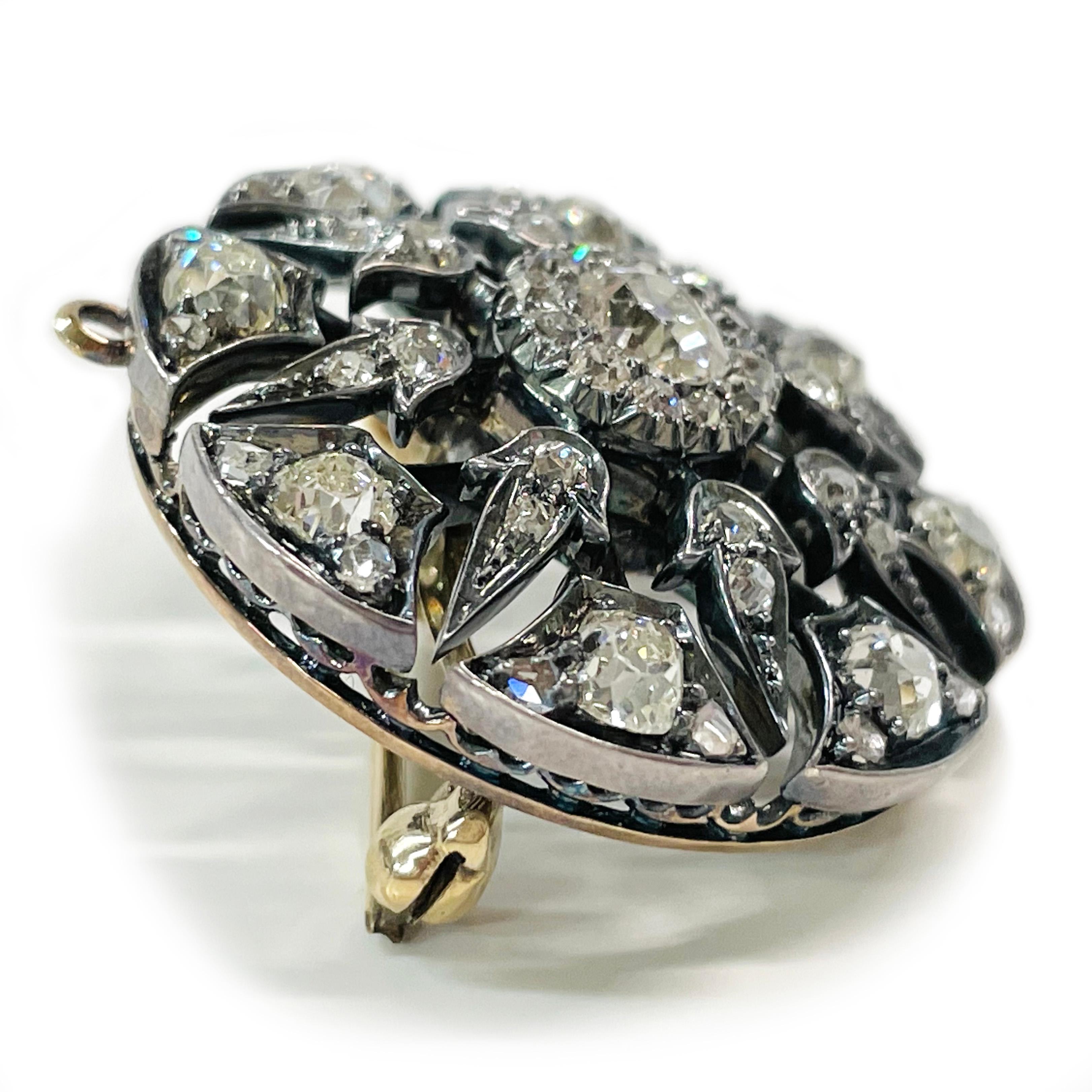 Old European Cut Antique Euro-Cut Victorian Mourning Pendant Brooch For Sale