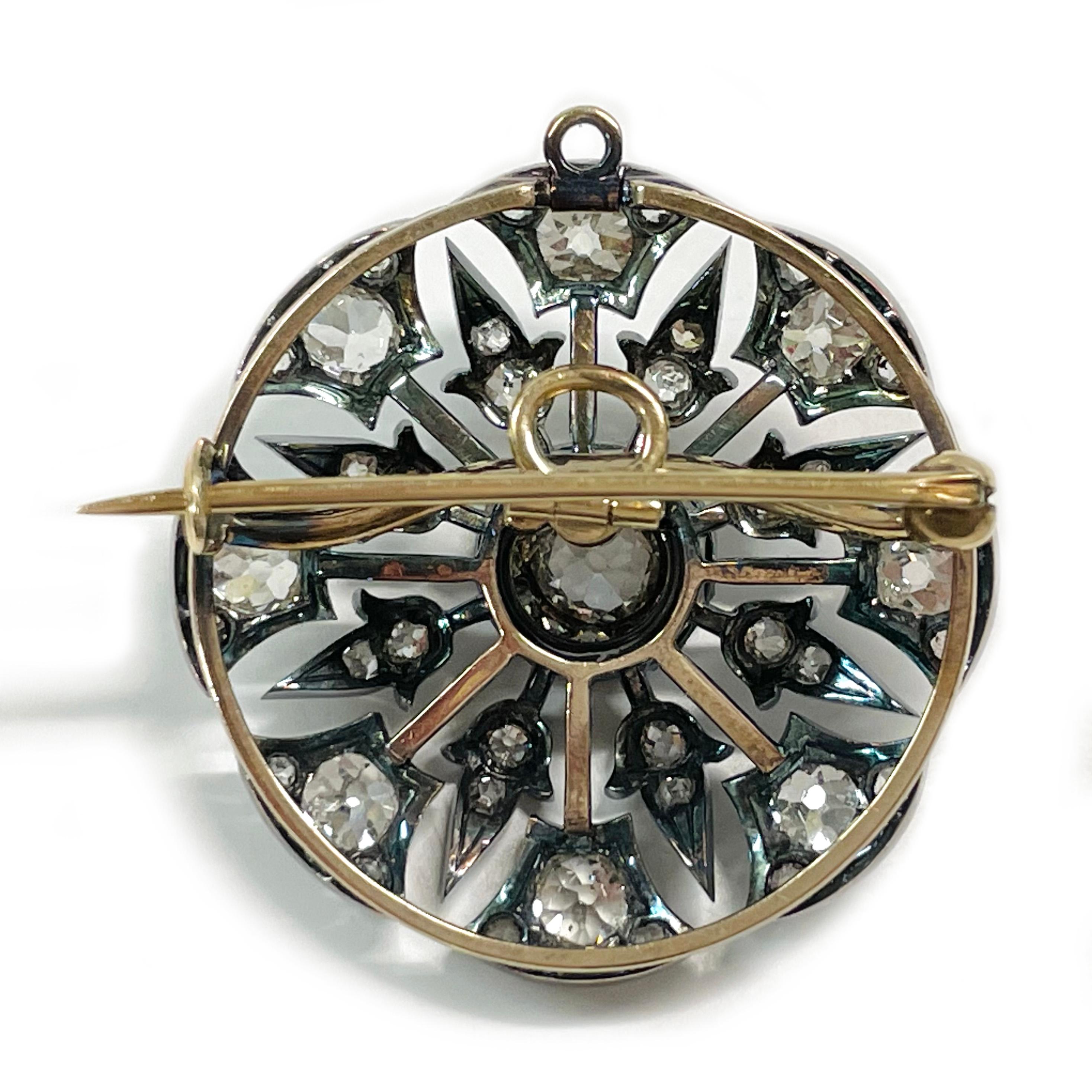 Women's or Men's Antique Euro-Cut Victorian Mourning Pendant Brooch For Sale