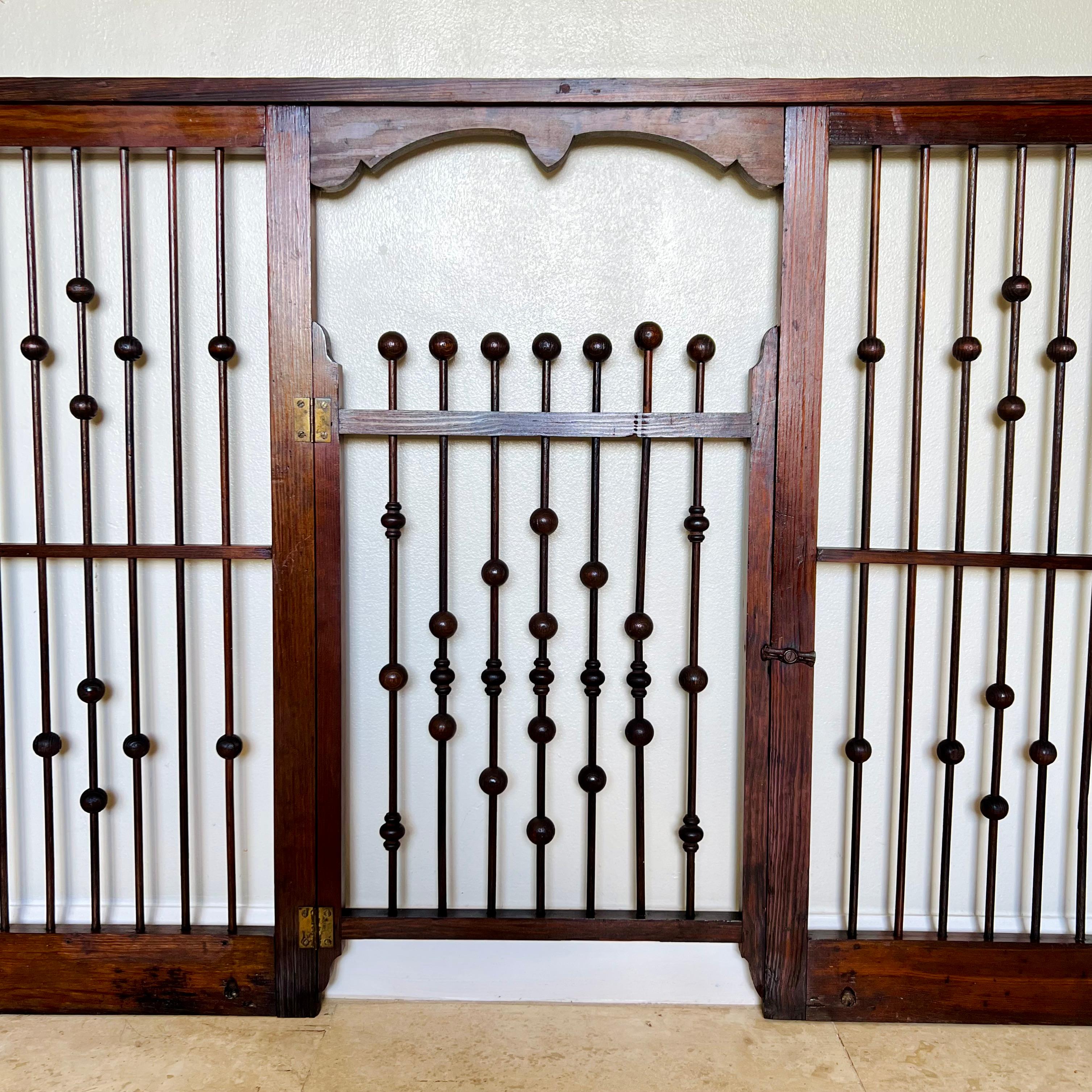 Mahogany Antique Victorian Stick and Ball Partition Panel With Gate, Late 19th C. For Sale