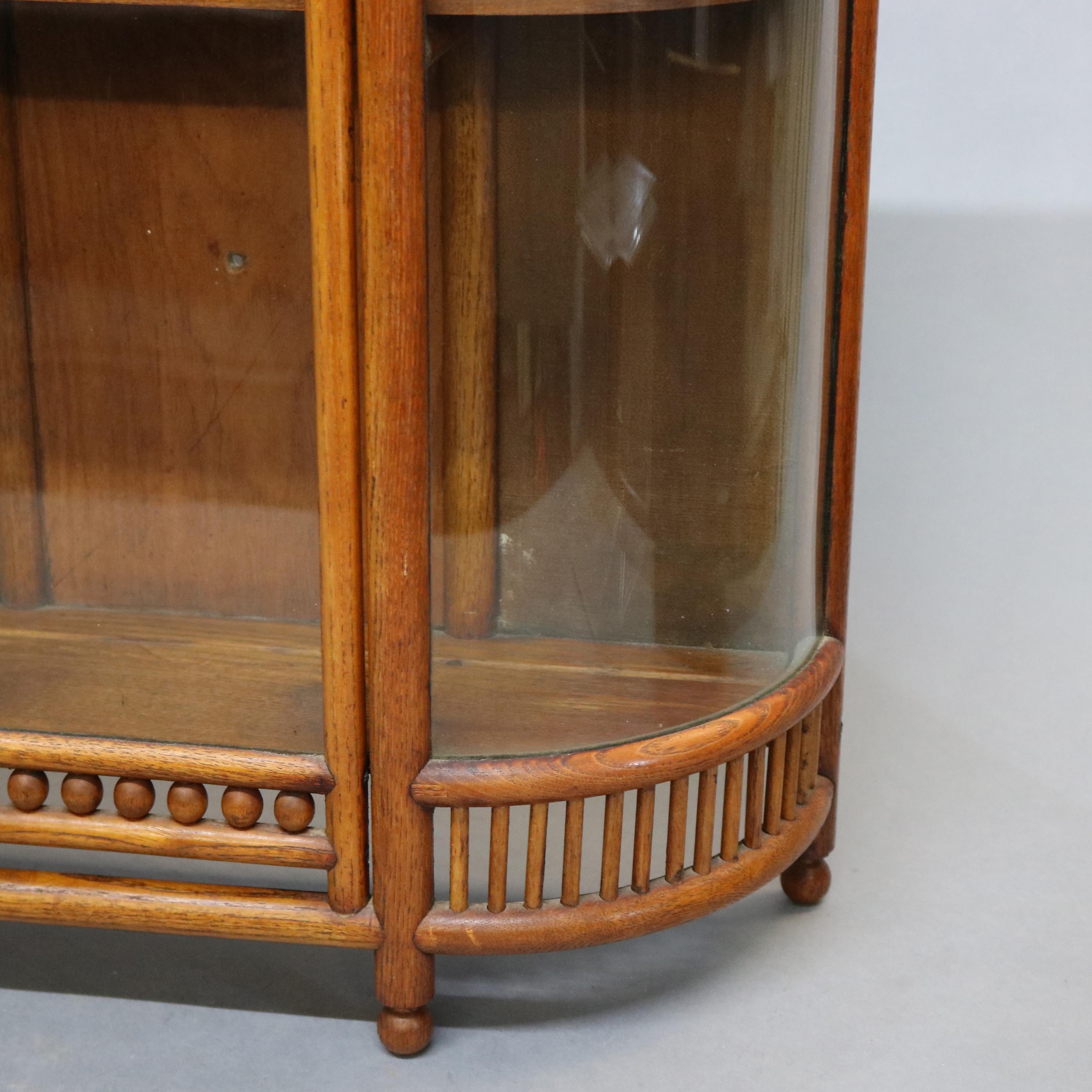 Antique Victorian Stick & Ball Oak Hanging Demilune Wall Display Cabinet, c1900 1