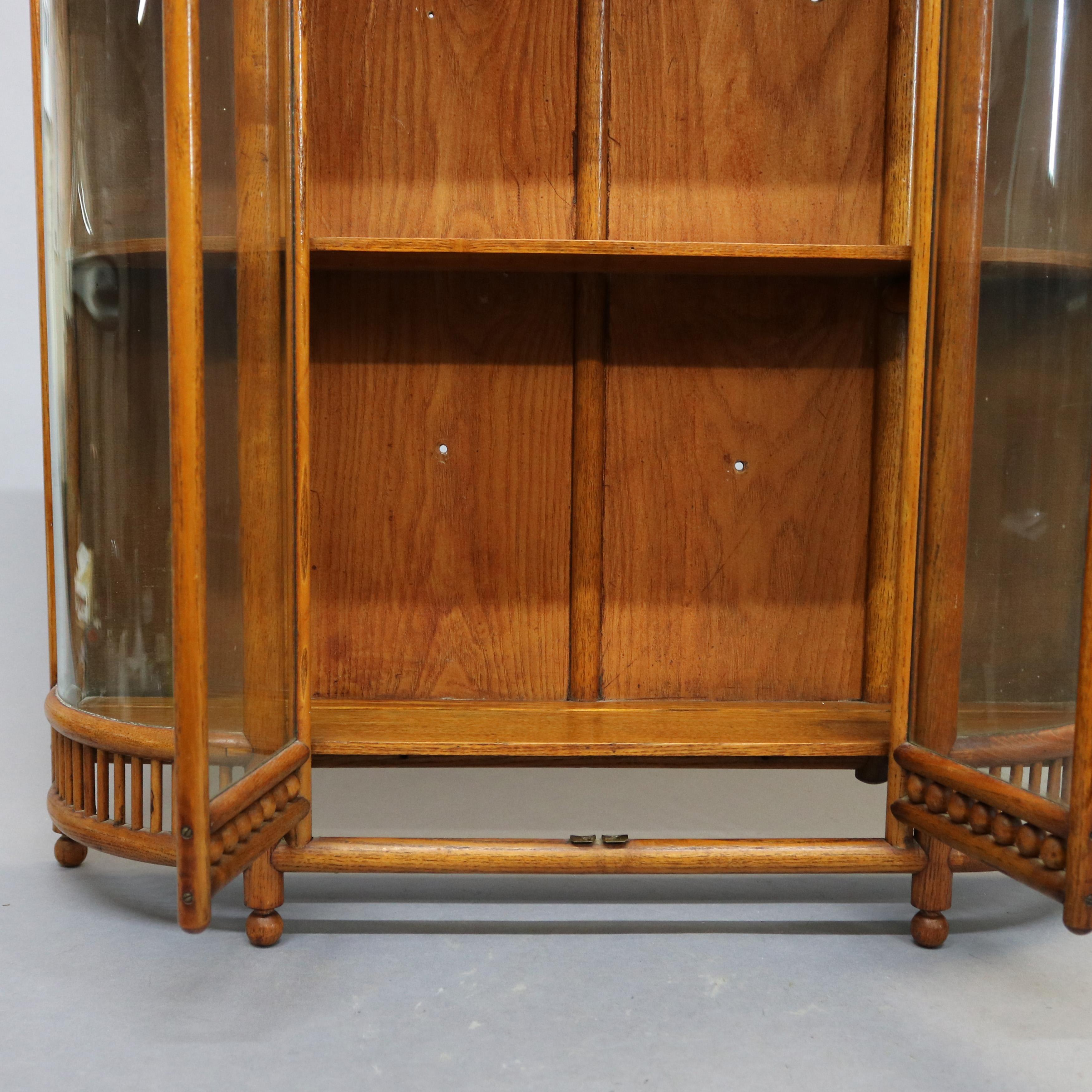 Antique Victorian Stick & Ball Oak Hanging Demilune Wall Display Cabinet, c1900 5